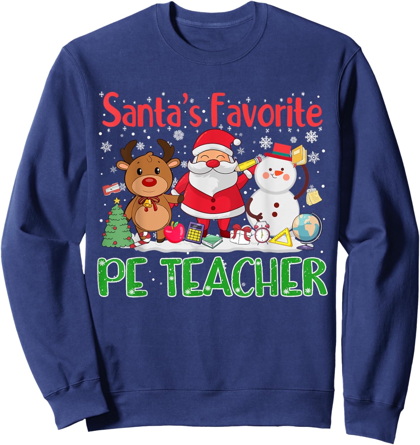 Santa's Favorite PE Teacher Christmas Men Women Sweatshirt - Sweatshirt | Navy