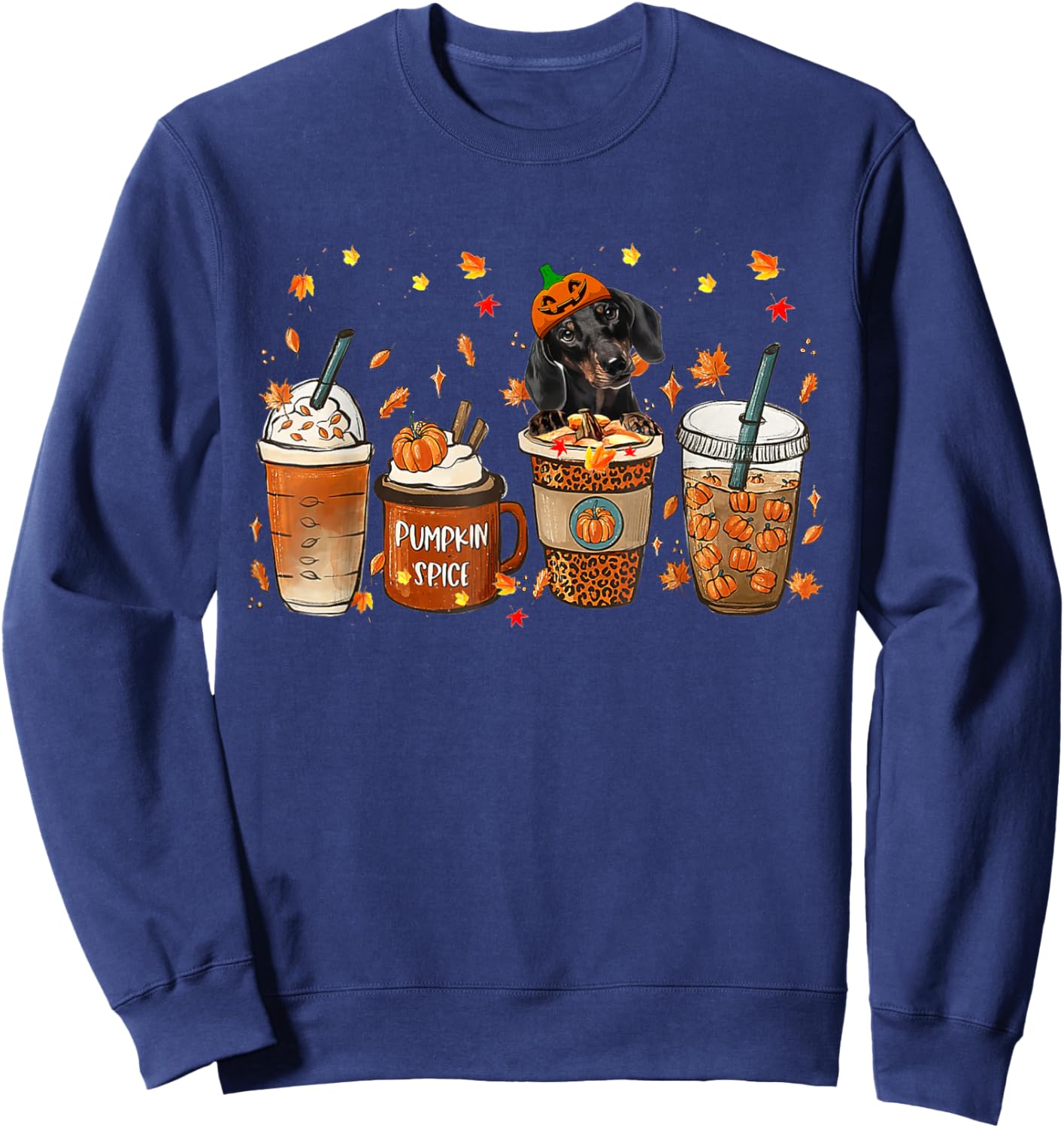 Dachshund Fall Coffee Pumpkin Spice Latte Iced Autumn Sweatshirt - Sweatshirt | Navy