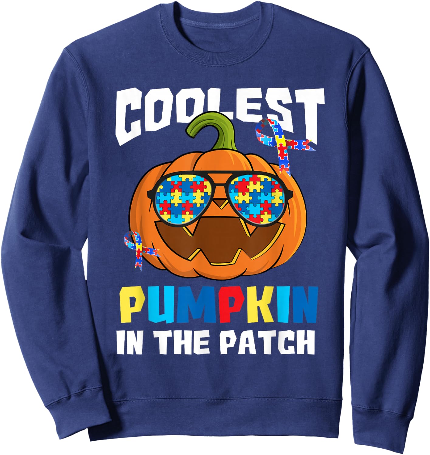 Coolest Pumpkin in The Patch Autism Awareness Sweatshirt - Sweatshirt | Navy