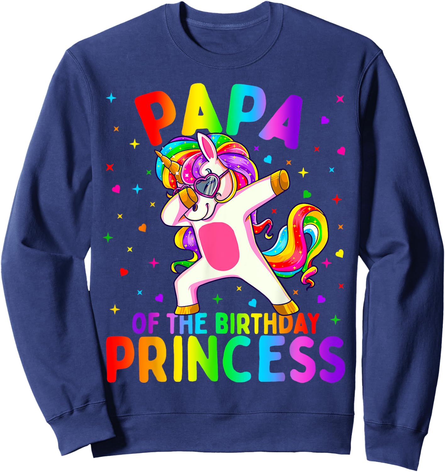 Papa of the Birthday Princess Girl Dabbing Unicorn Sweatshirt - Sweatshirt | Navy