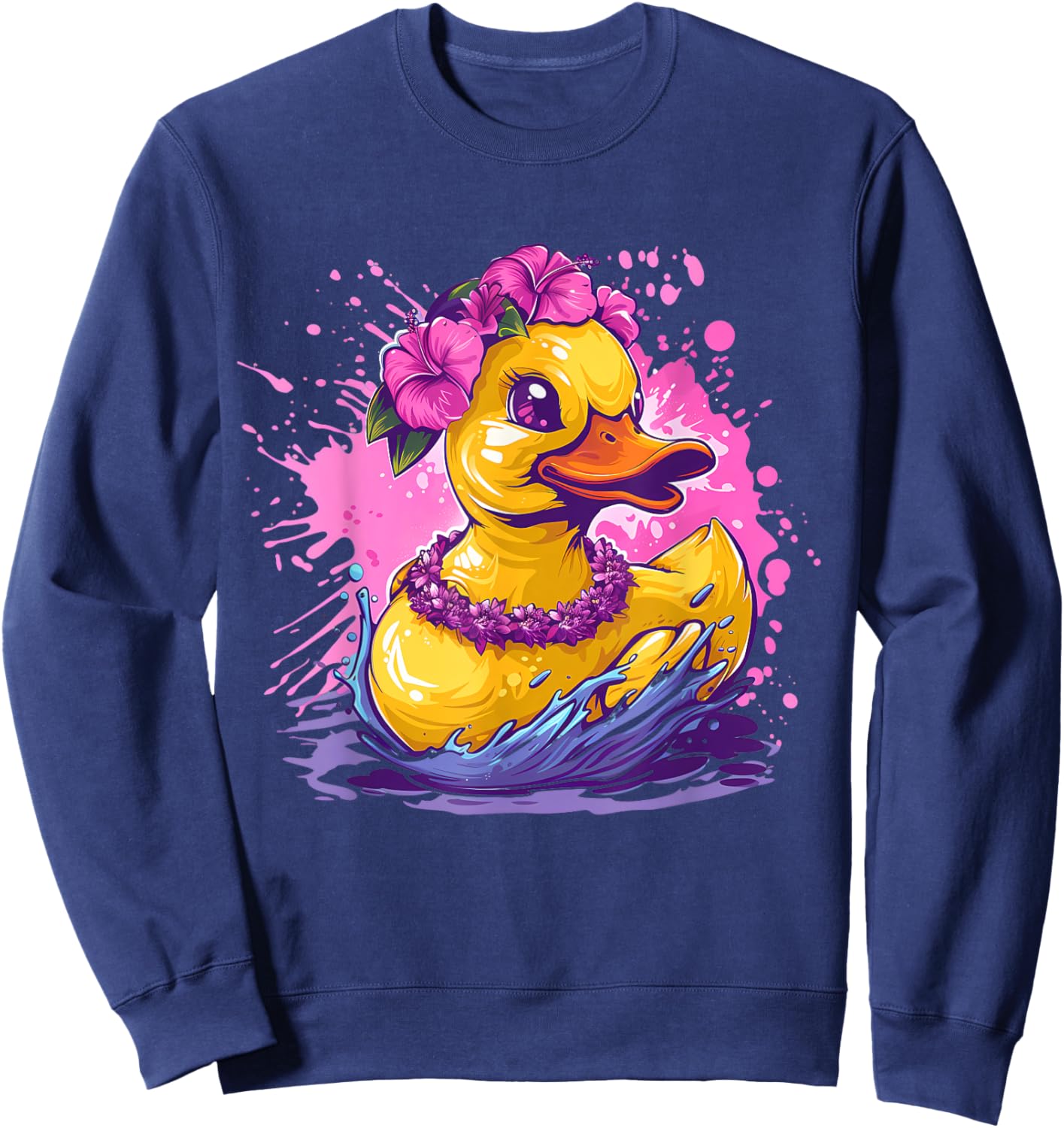 Rubber Duck Hawaiian Hawaii Watercolor Rubber Duckling Sweatshirt - Sweatshirt | Navy