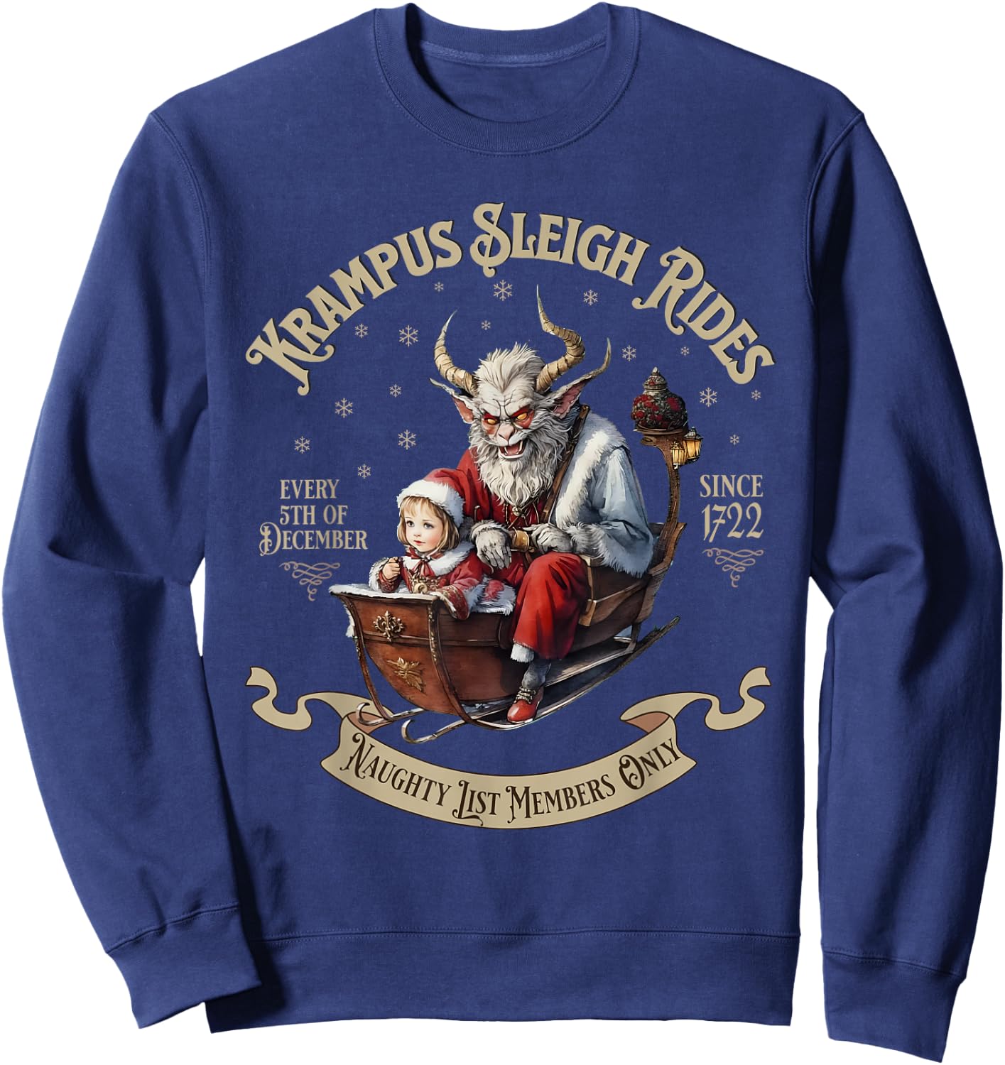 Funny Vintage Krampus Sleigh Rides Spooky Christmas Season Sweatshirt - Sweatshirt | Navy