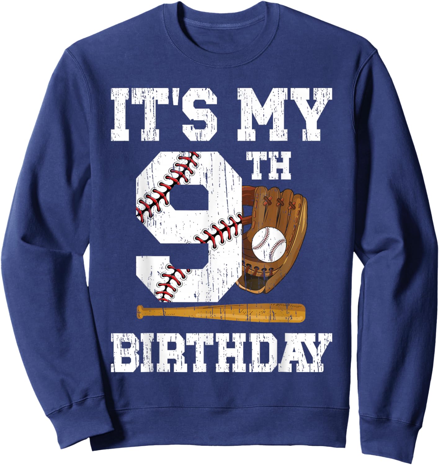 My 9th Birthday Baseball Boy Nine Year Old Baseball Player Sweatshirt - Sweatshirt | Navy