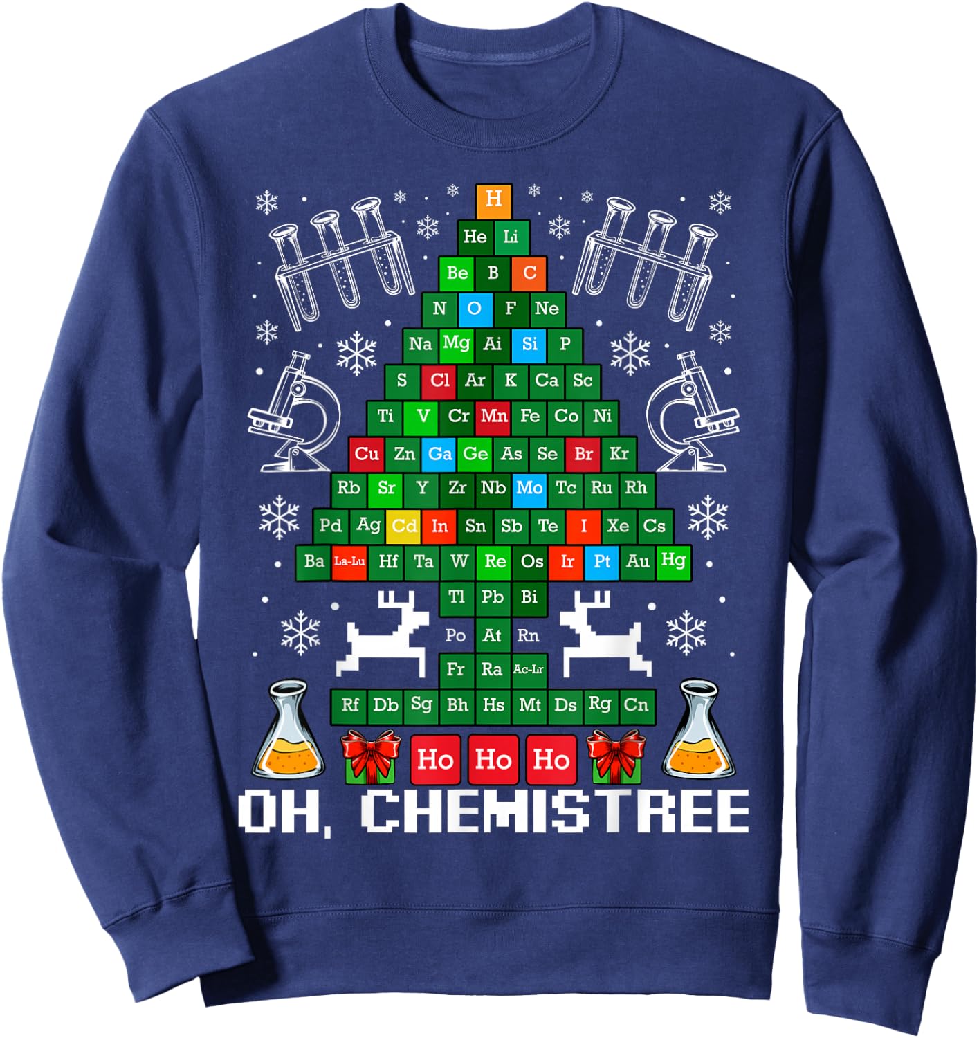 Oh Chemistree Christmas Tree Chemistry Science Funny Sweatshirt - Sweatshirt | Navy