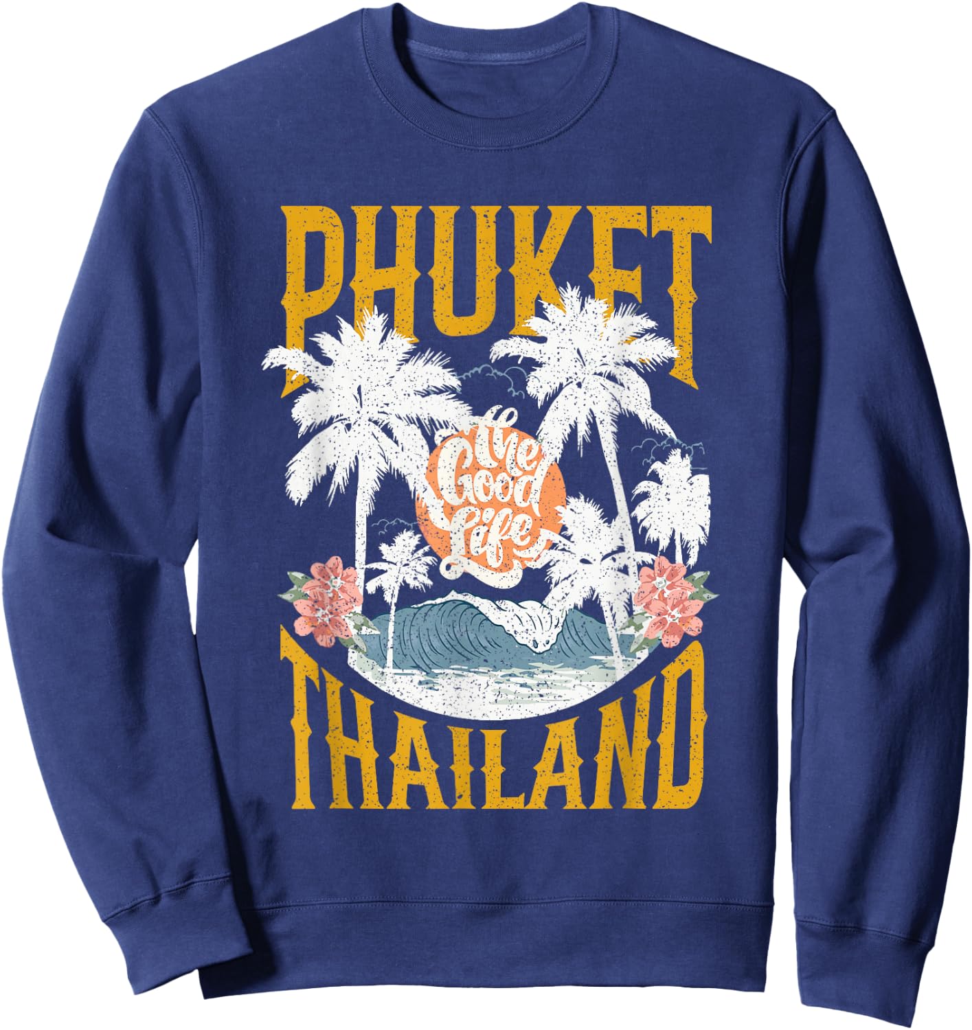 Vintage Retro Palm Trees Beach Vibes Phuket Thailand Sweatshirt - Sweatshirt | Navy