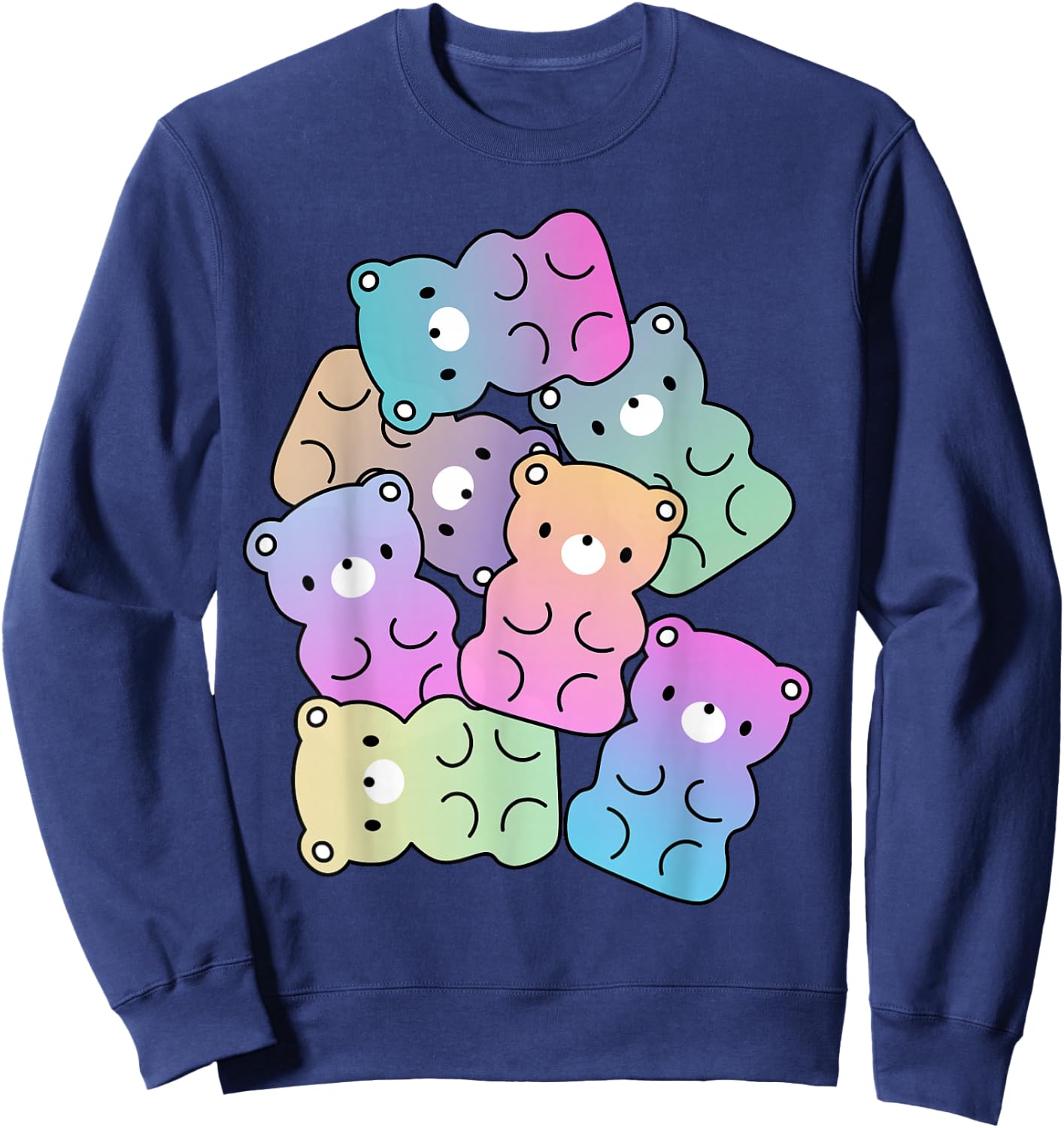 Rainbow Gummy Bear Design Kawaii Aesthetic Teens Sweatshirt - Sweatshirt | Navy