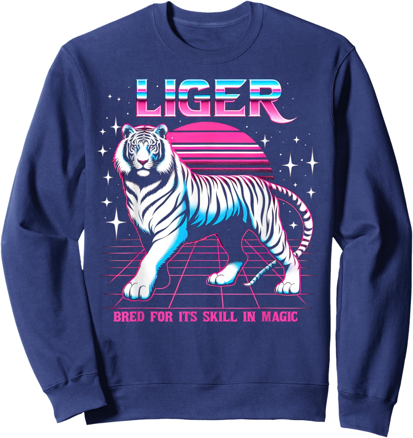 Liger Retro Vintage Tiger Lion Magic Beast Graphic Sweatshirt - Sweatshirt | Navy