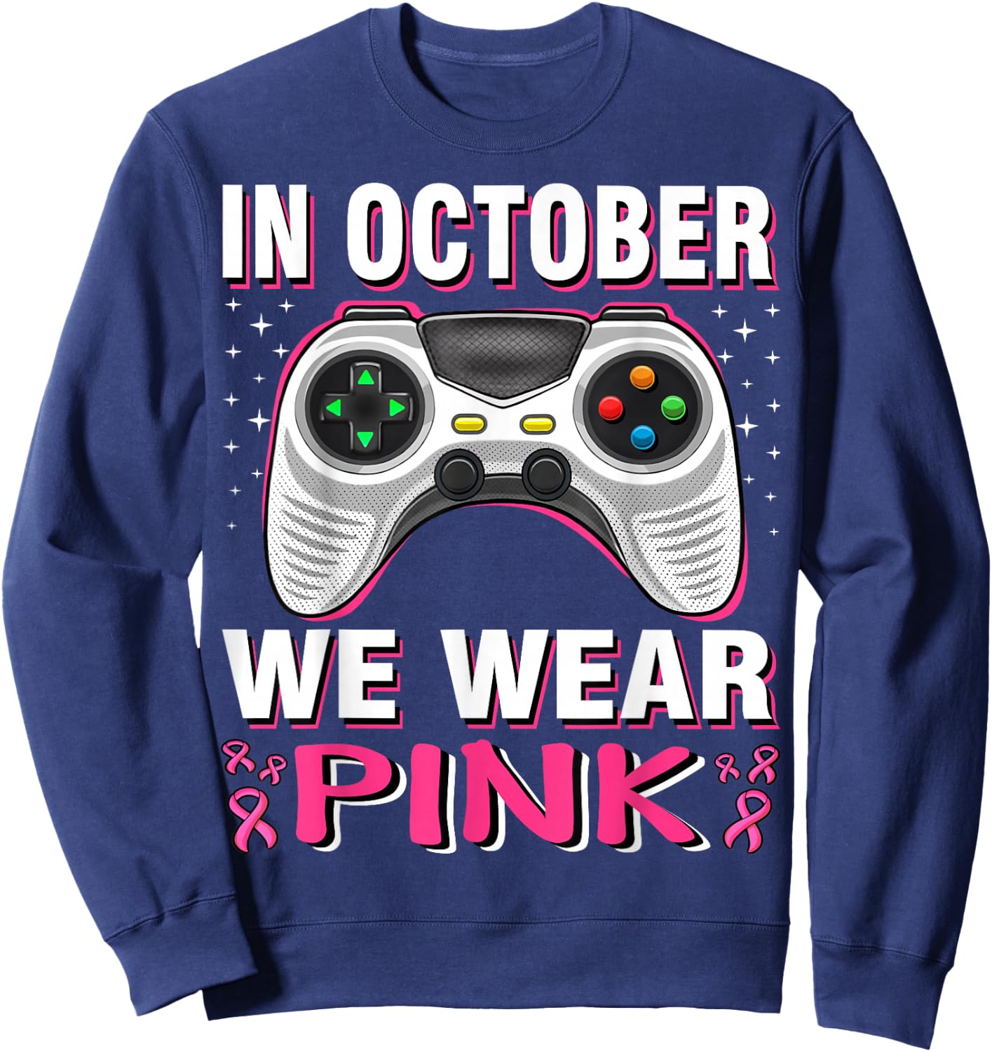 In October We Wear Pink Breast Cancer Gaming Kids Boys Youth Sweatshirt - Sweatshirt | Navy