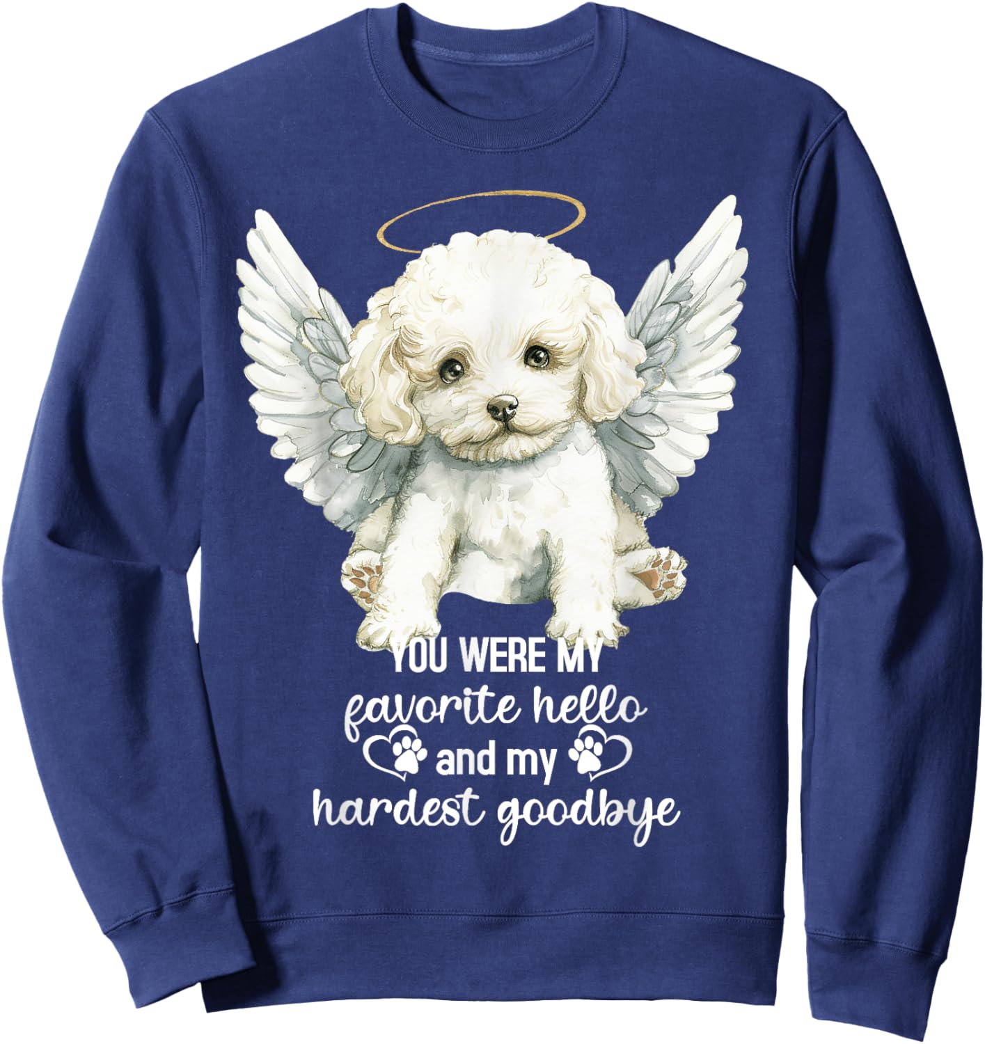 Bichon Frise Dog Memorial Angel Paw Prints Wings Pet Loss Women Kids Sweatshirt - Sweatshirt | Navy