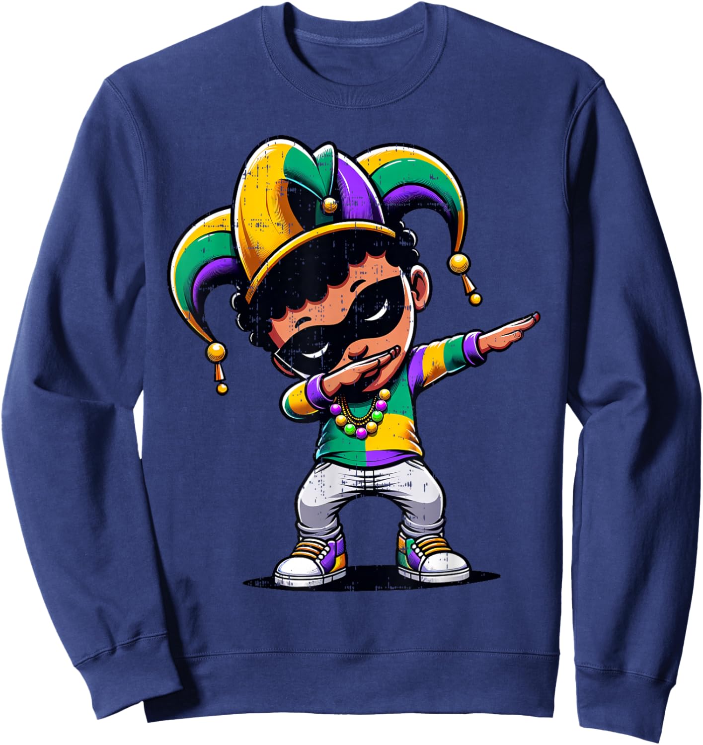Mardi Gras Dabbing Boy Black Funny Outfit Jester Hat Kids Sweatshirt - Sweatshirt | Navy