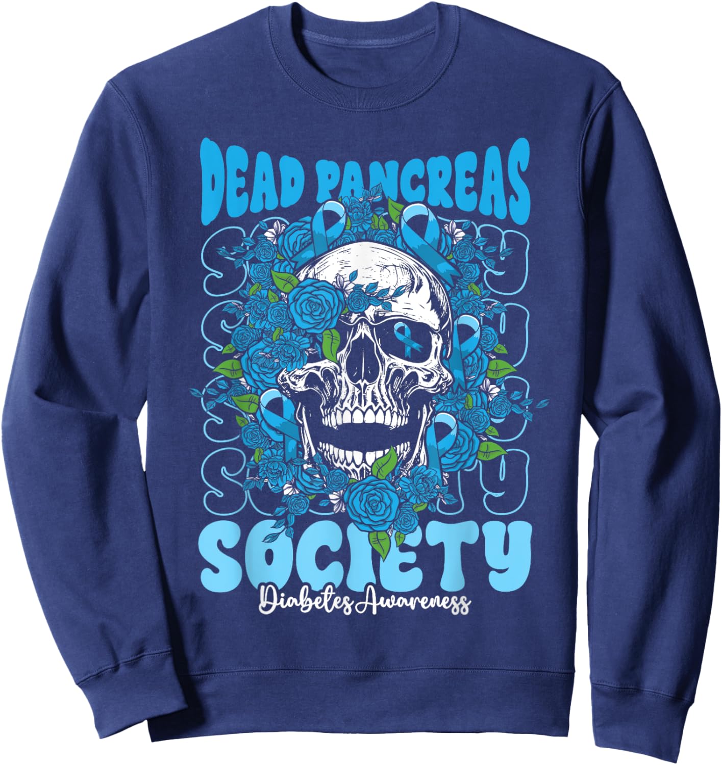 Diabetes Awareness Dead Pancreas Society Skull Halloween Sweatshirt - Sweatshirt | Navy