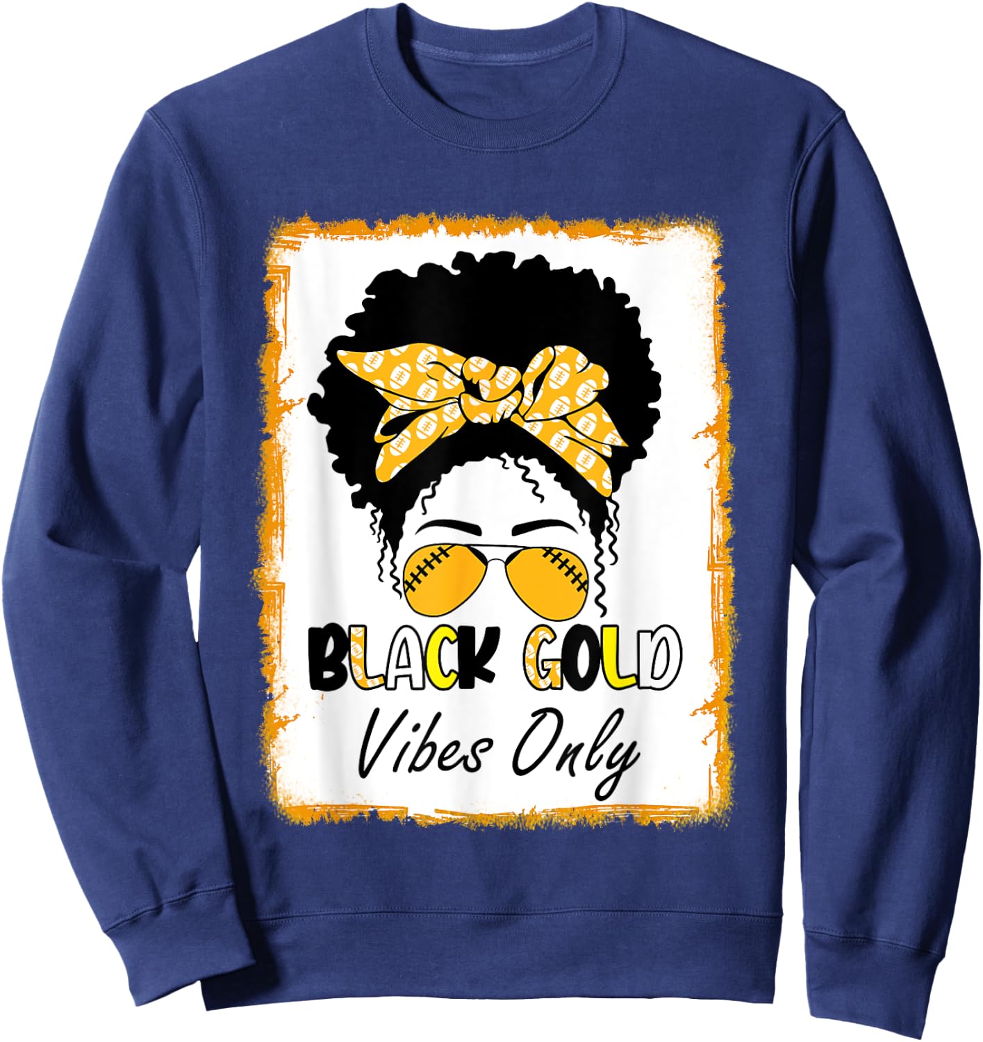 Black Gold Vibes Only Football Women Leopard Football Sweatshirt - Sweatshirt | Navy