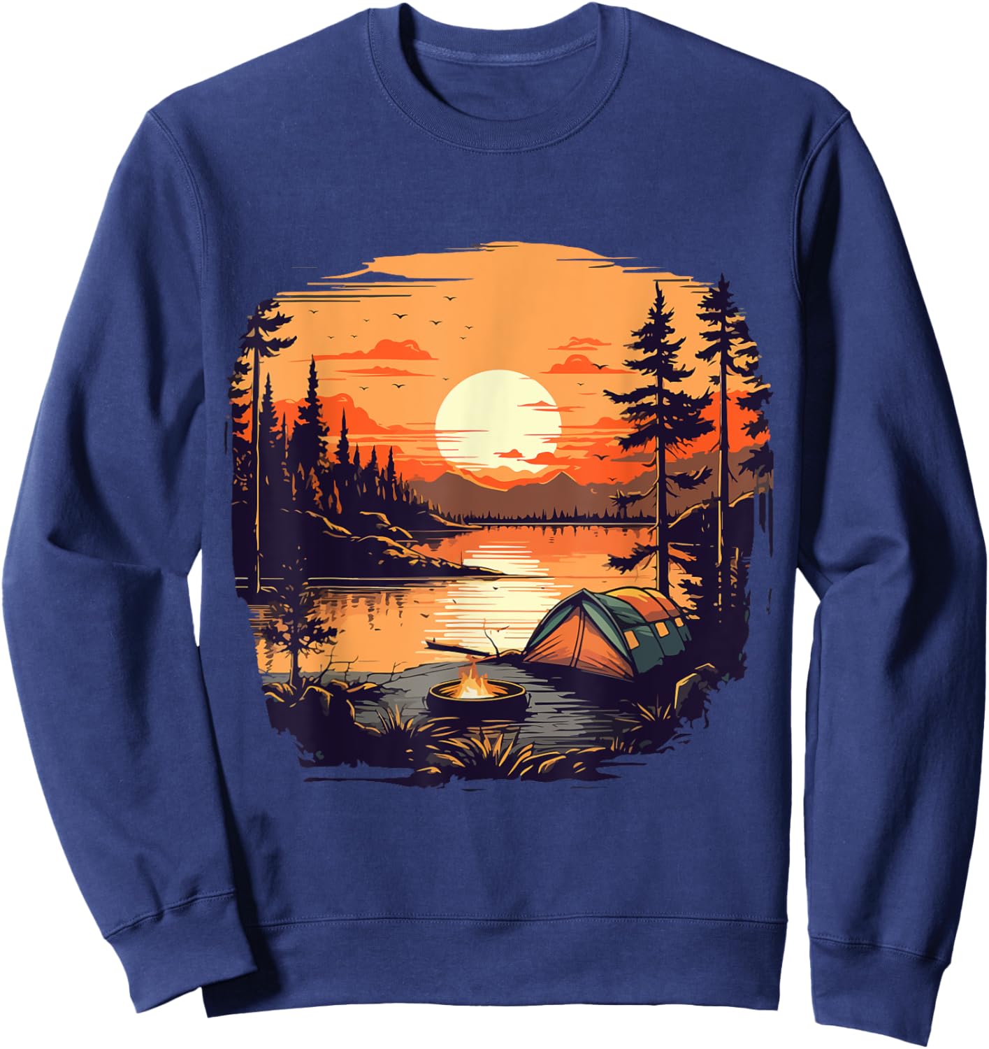 Camping Tent Outdoors Mountains Vintage Sunset Sweatshirt - Sweatshirt | Navy