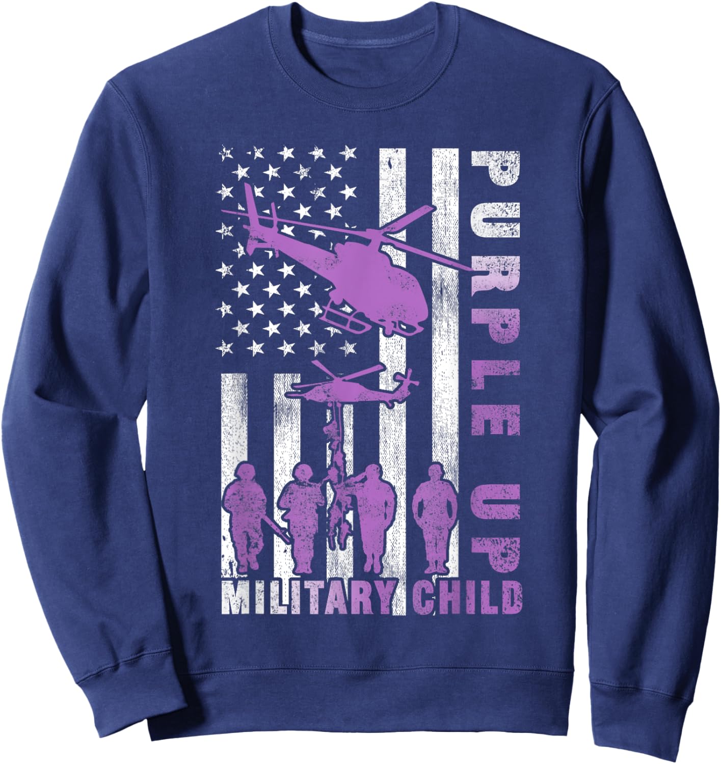 Military Child Purple Up Shirt American Flag Helicopter Kids Sweatshirt - Sweatshirt | Navy