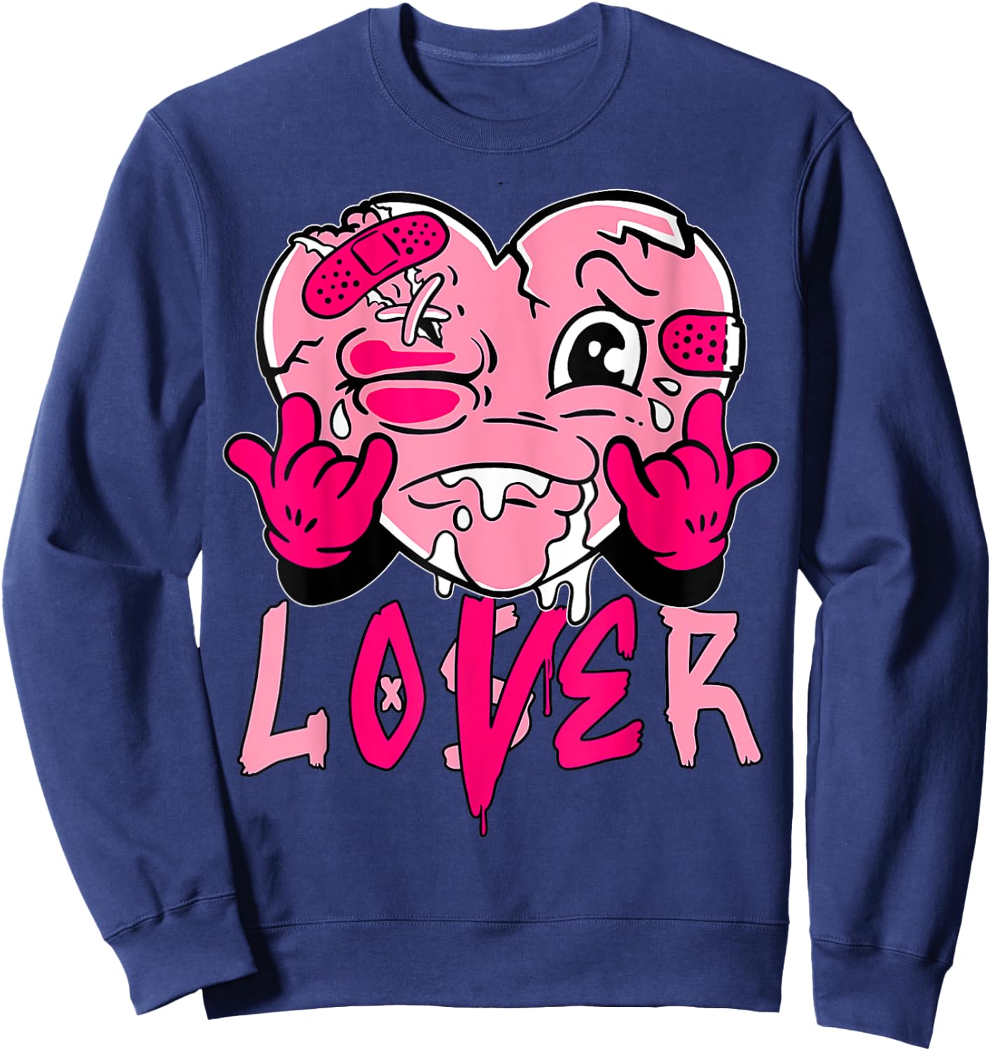 Pink Loser Lover Pink Drip Heart Matching Women Sweatshirt - Sweatshirt | Navy