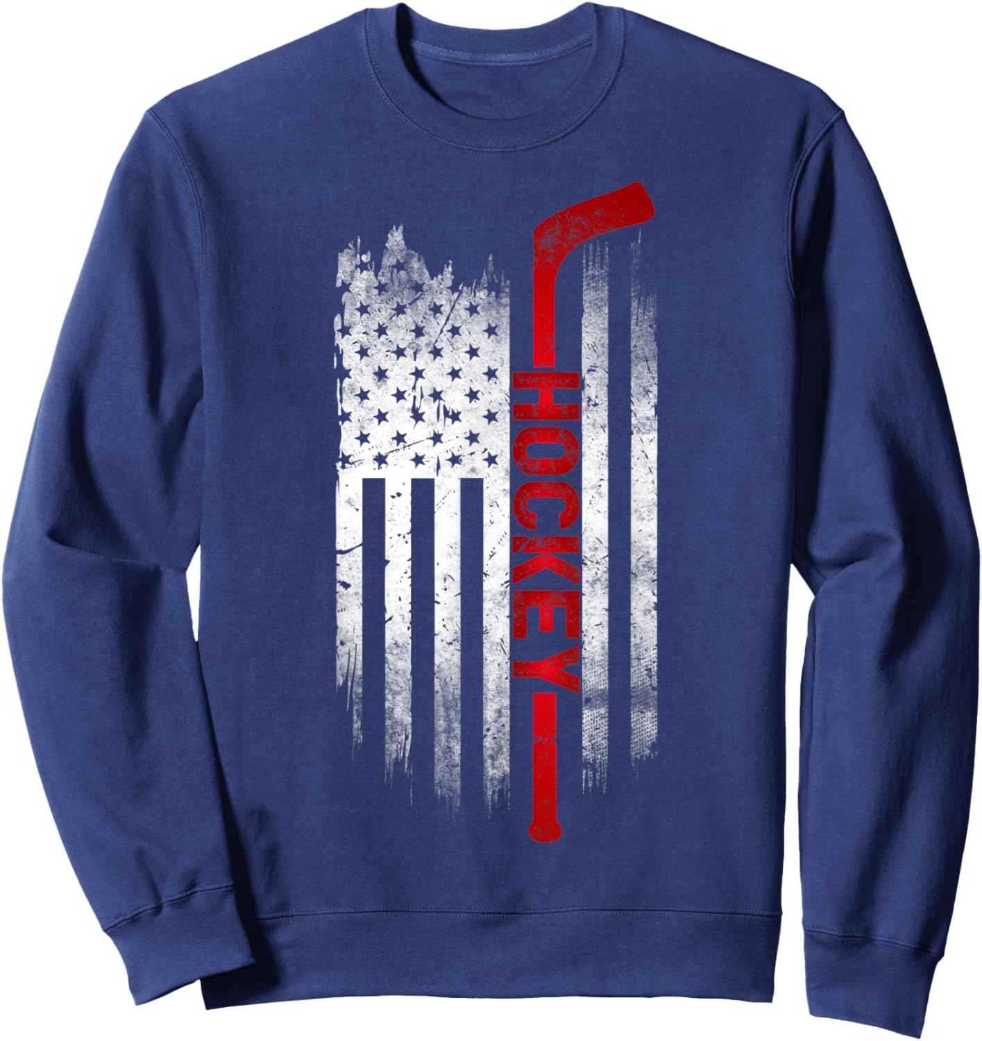 Ice Hockey Stick USA Flag Sports Patriotic Hockey Player Sweatshirt - Sweatshirt | Navy