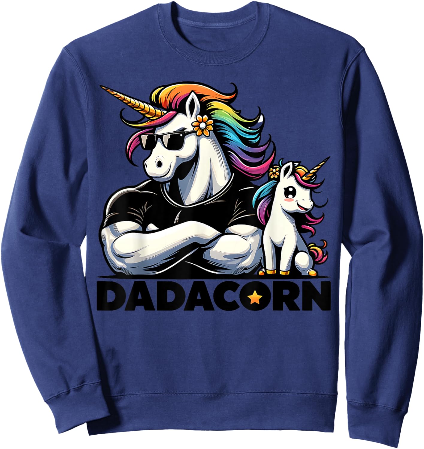 Dadacorn Unicorn Dad and Baby Unicorn, Father's Day Dadacorn Sweatshirt - Sweatshirt | Navy