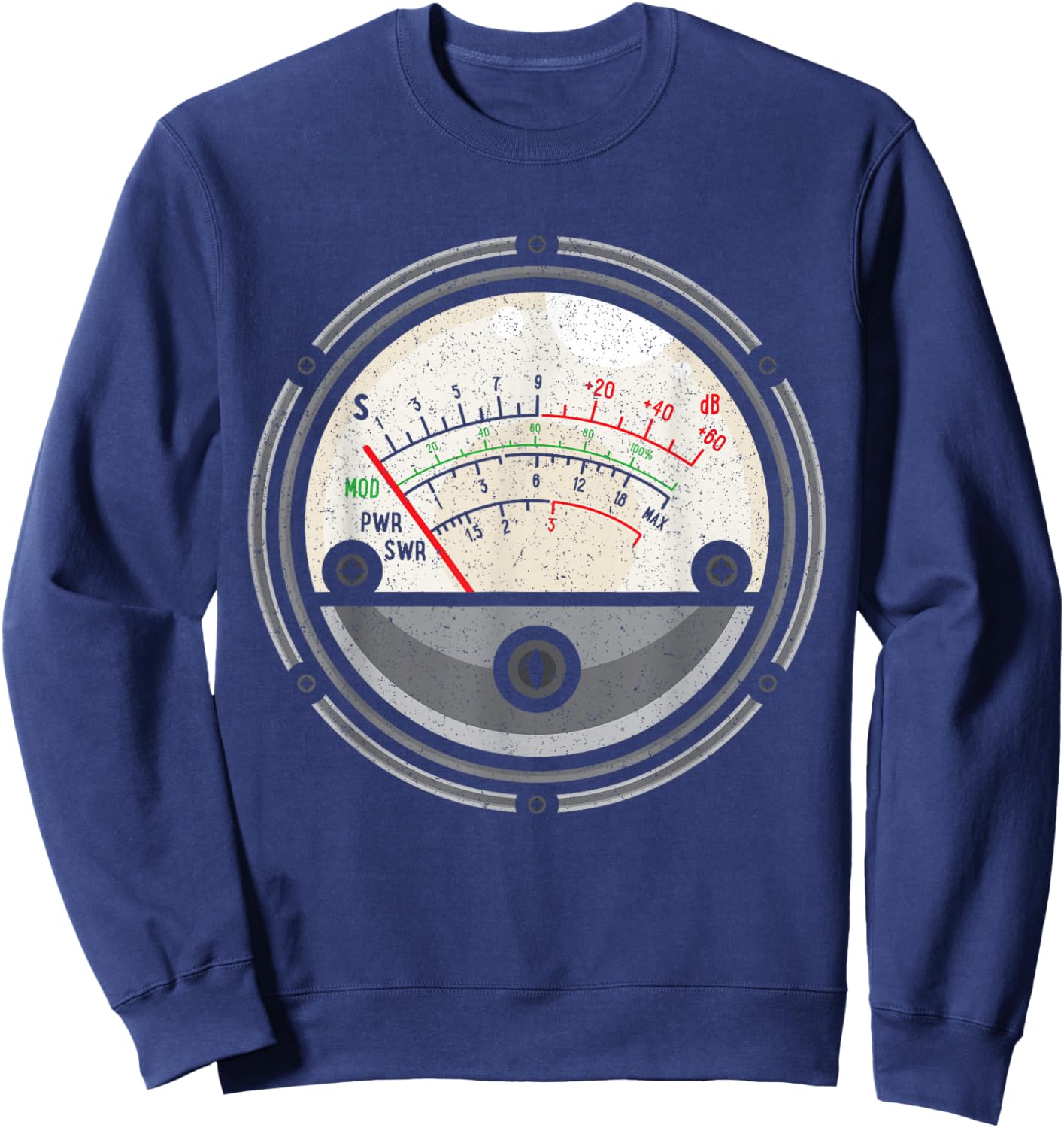 Ham Radio Operator Administrator Nerd SWR Meter Distressed Sweatshirt - Sweatshirt | Navy