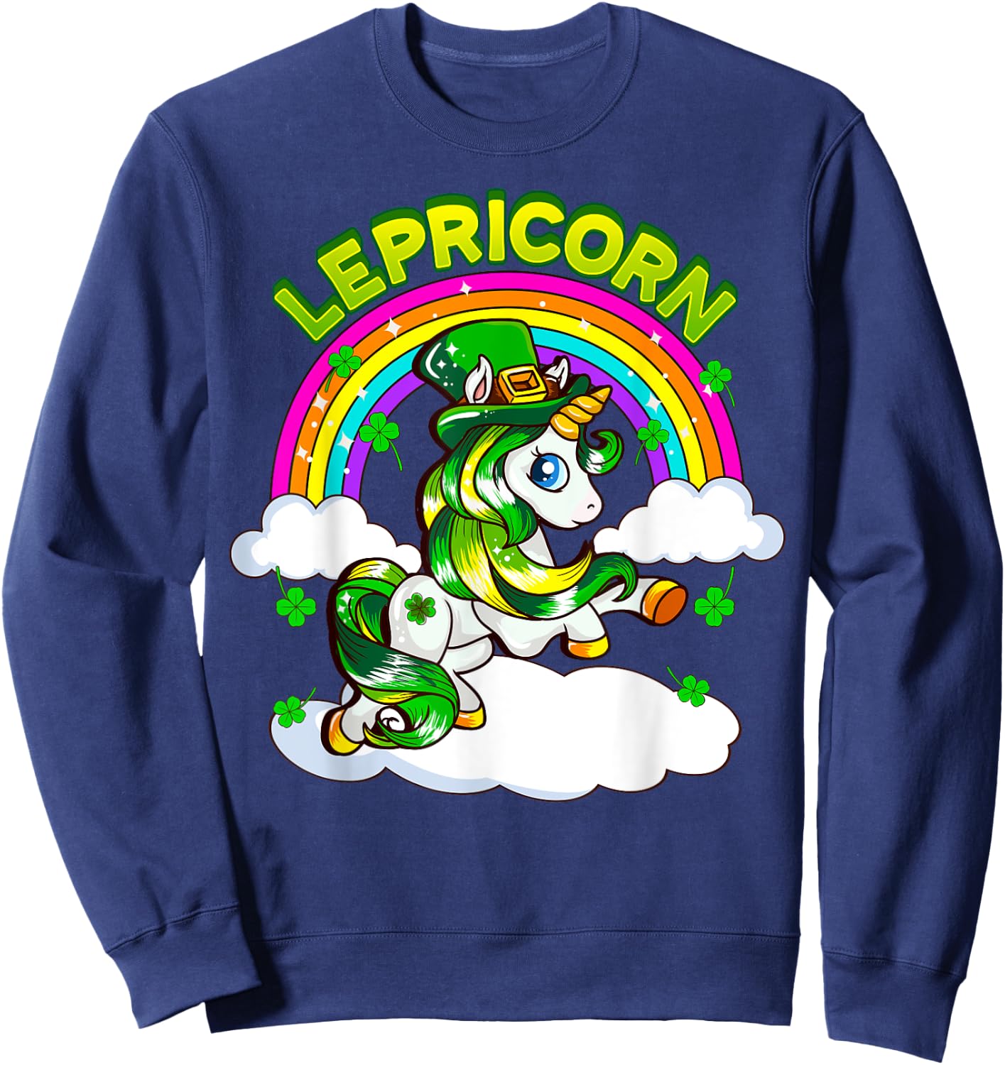 St Patricks Day Girls Unicorn Irish Lepricorn Girls Women Sweatshirt - Sweatshirt | Navy