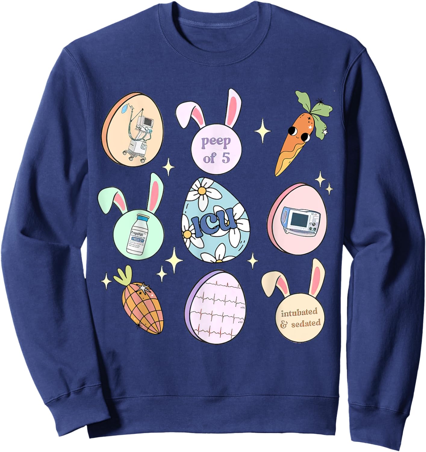 ICU Nurse Easter Bunny Intensive Care Unit Easter Day Outfit Sweatshirt - Sweatshirt | Navy