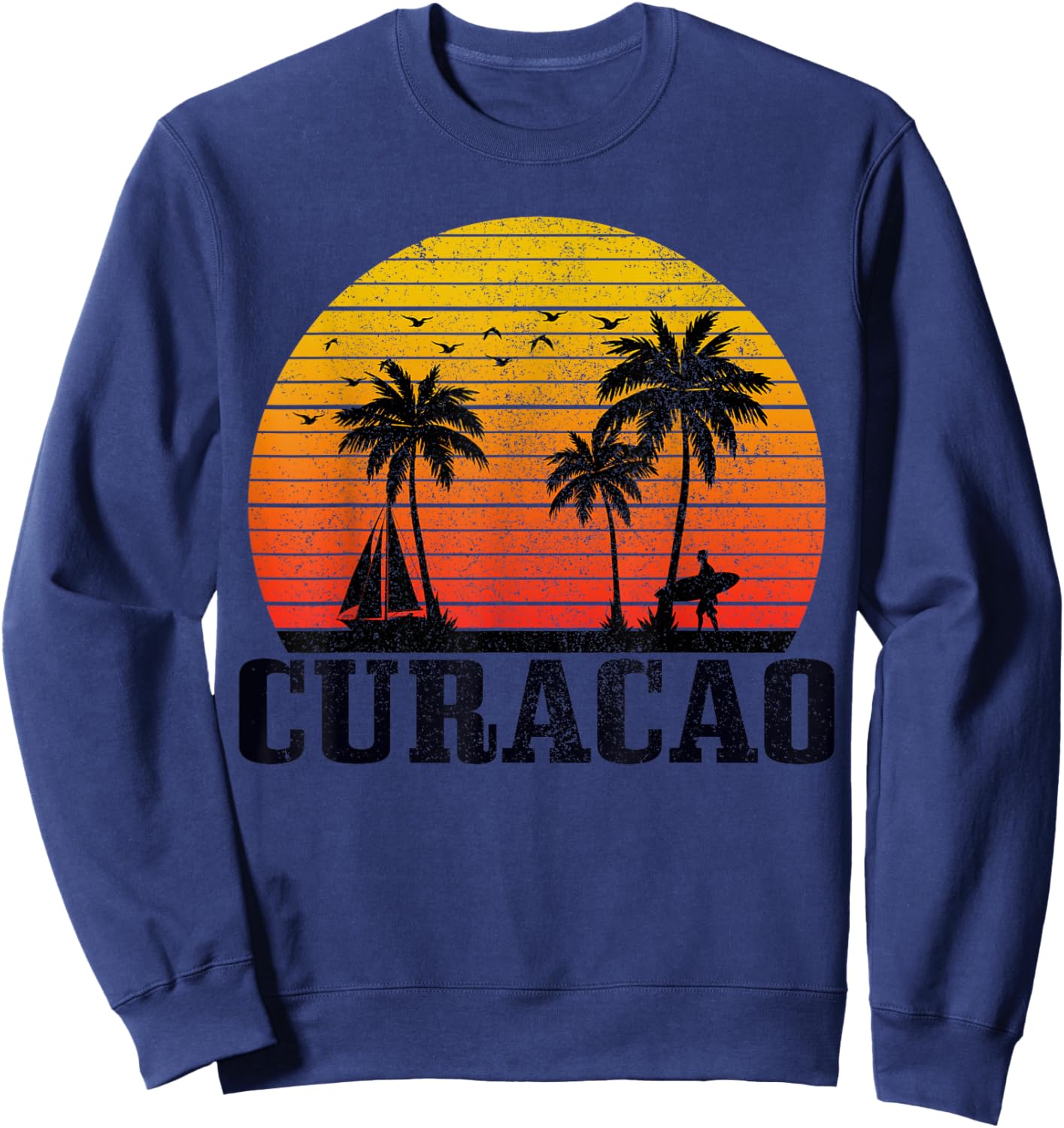 Curacao Surfer Vintage Caribbean Souvenir Women Kids Sweatshirt - Sweatshirt | Navy