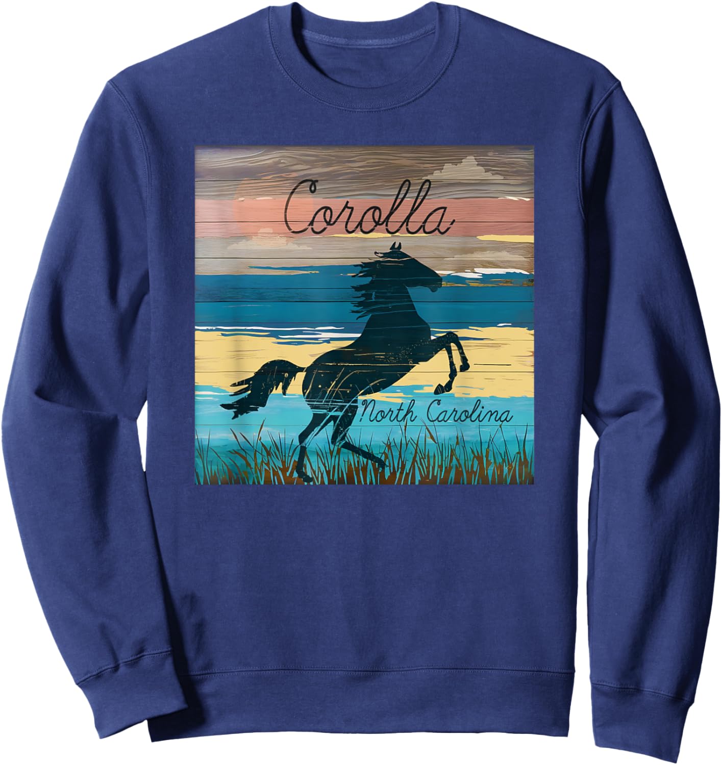 Corolla NC Outer Banks Wild Horses Nautical Coastal Beach Sweatshirt - Sweatshirt | Navy