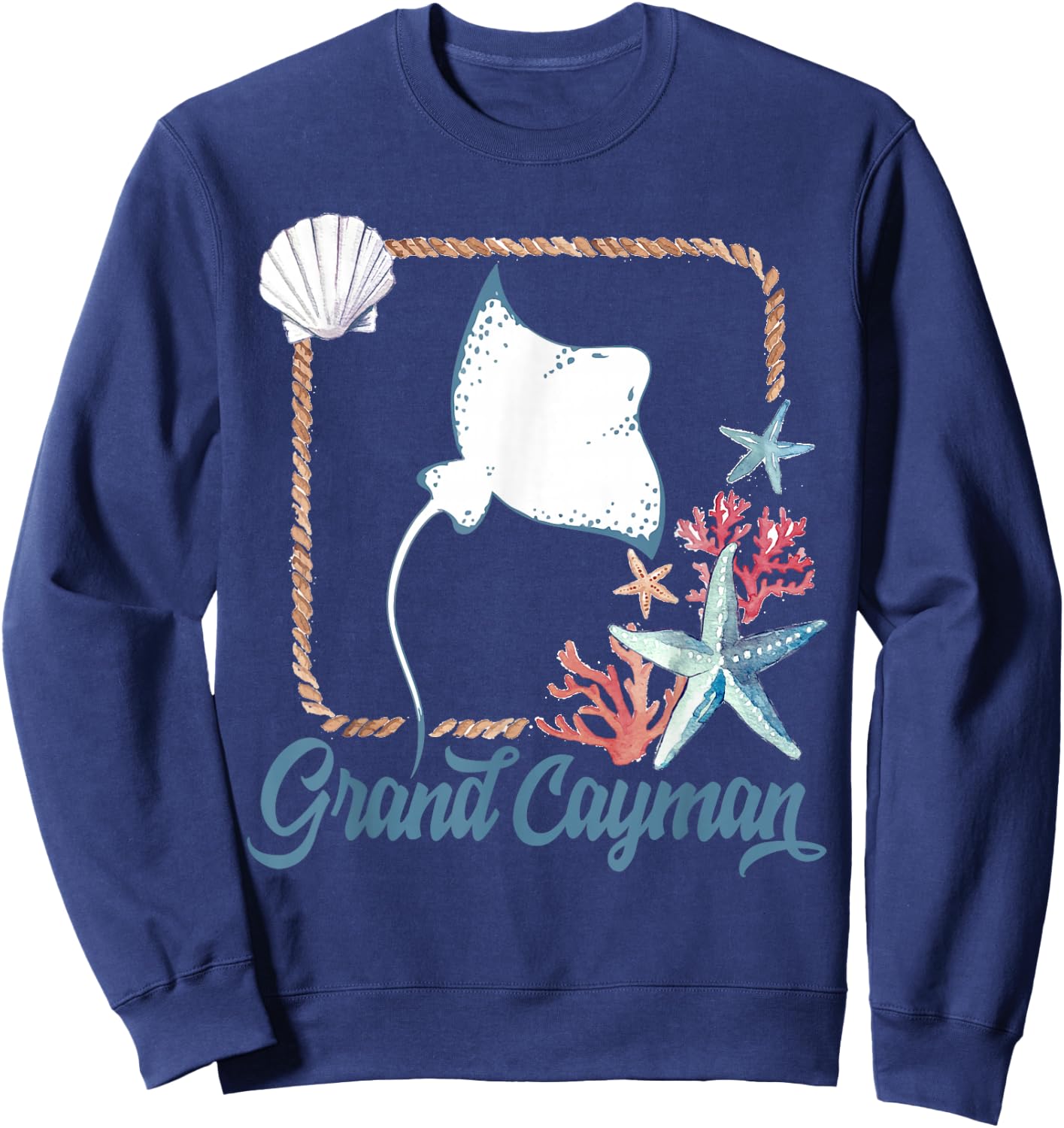 Grand Cayman Islands Turtle Tuna Stingray Blue Souvenir Gift Sweatshirt - Sweatshirt | Navy