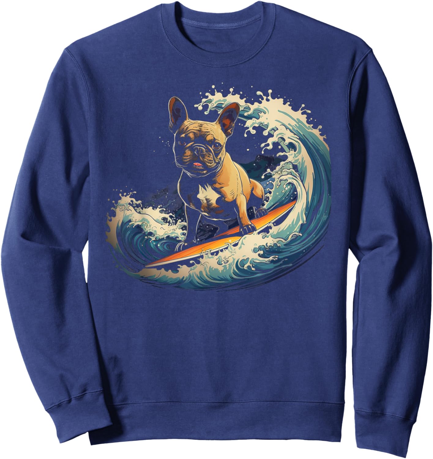 French Bulldog Surfing Funny Women Kids Sweatshirt - Sweatshirt | Navy