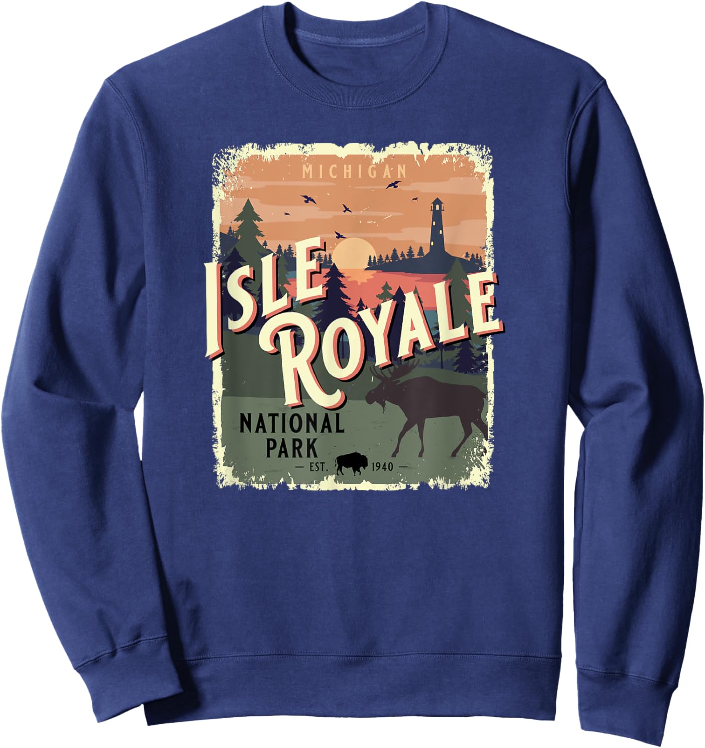 Isle Royale National Park Michigan Vintage Travel Souvenir Sweatshirt - Sweatshirt | Navy