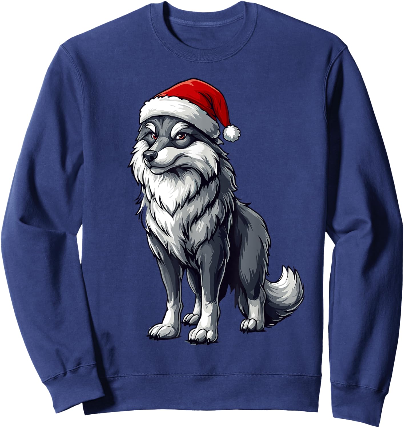 Wolf Santa Hat Boys Girls Kids Wolf Lovers Christmas Pajama Sweatshirt - Sweatshirt | Navy