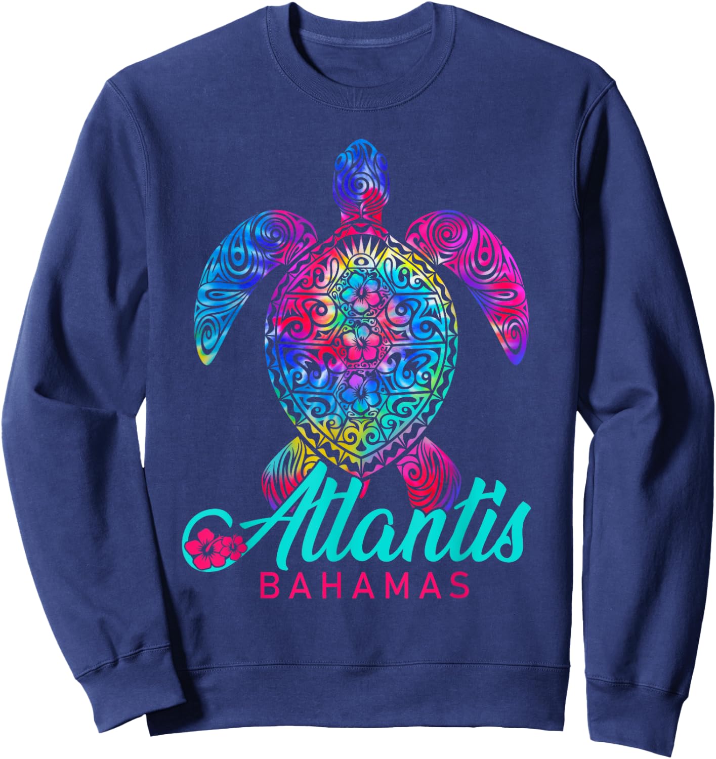 Atlantis Bahamas Vacation Tribal Tie Dye Sea Turtle Sweatshirt - Sweatshirt | Navy