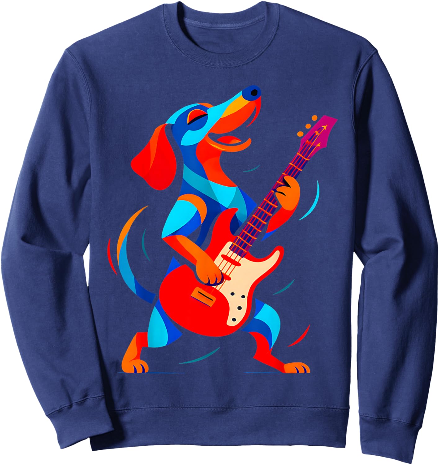 Funny Dachshund Dog Playing Electric Guitar Music Musician Sweatshirt - Sweatshirt | Navy
