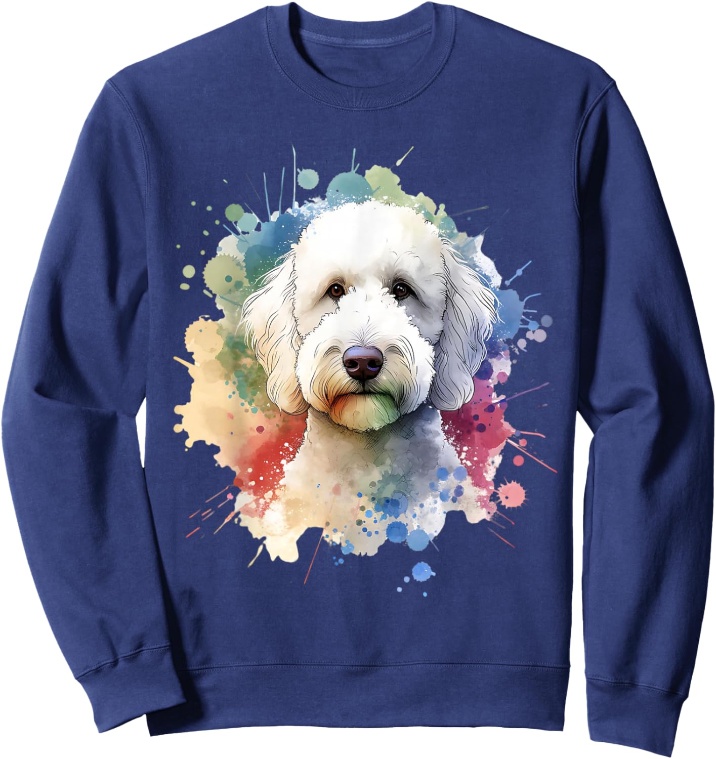 White Labradoodle Dog Watercolor Artwork Sweatshirt - Sweatshirt | Navy