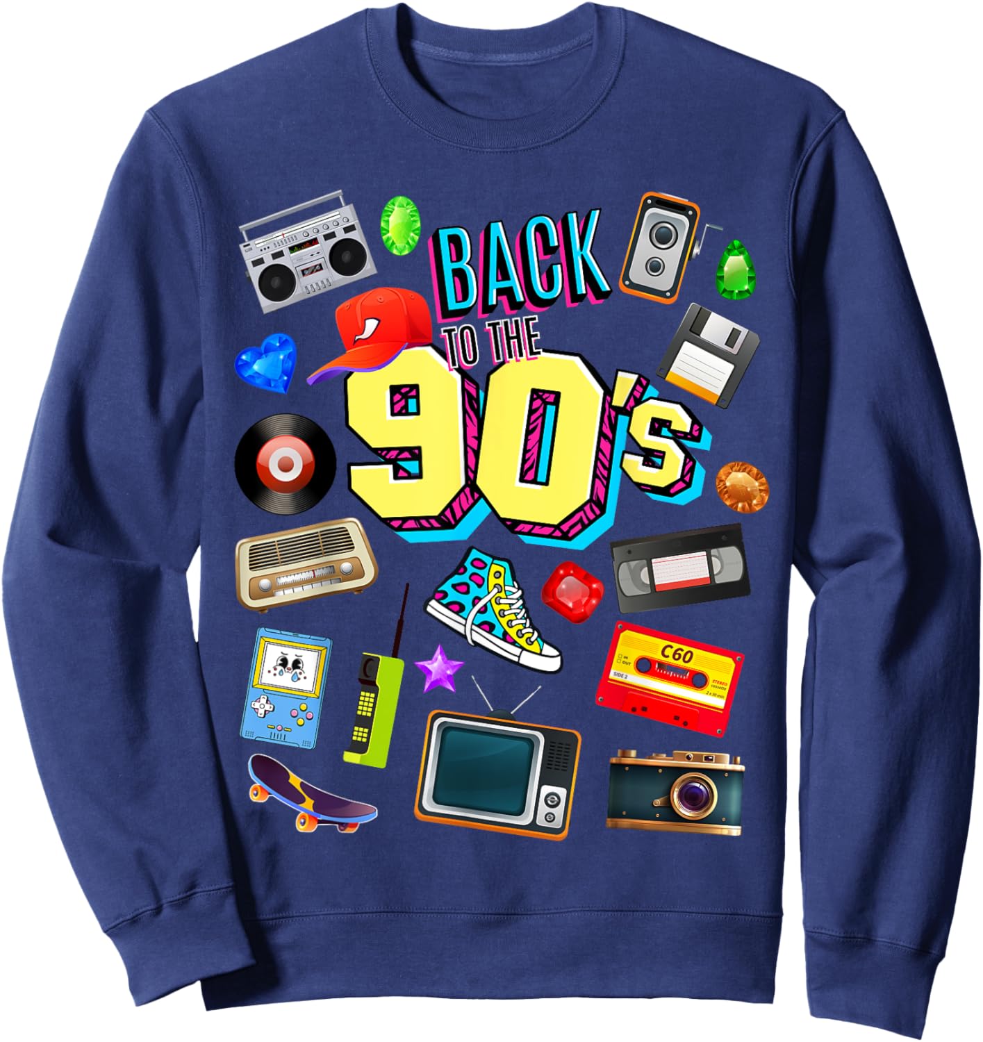Men's Women's Kids Vintage Retro Back To 90's Graphic Design Sweatshirt - Sweatshirt | Navy