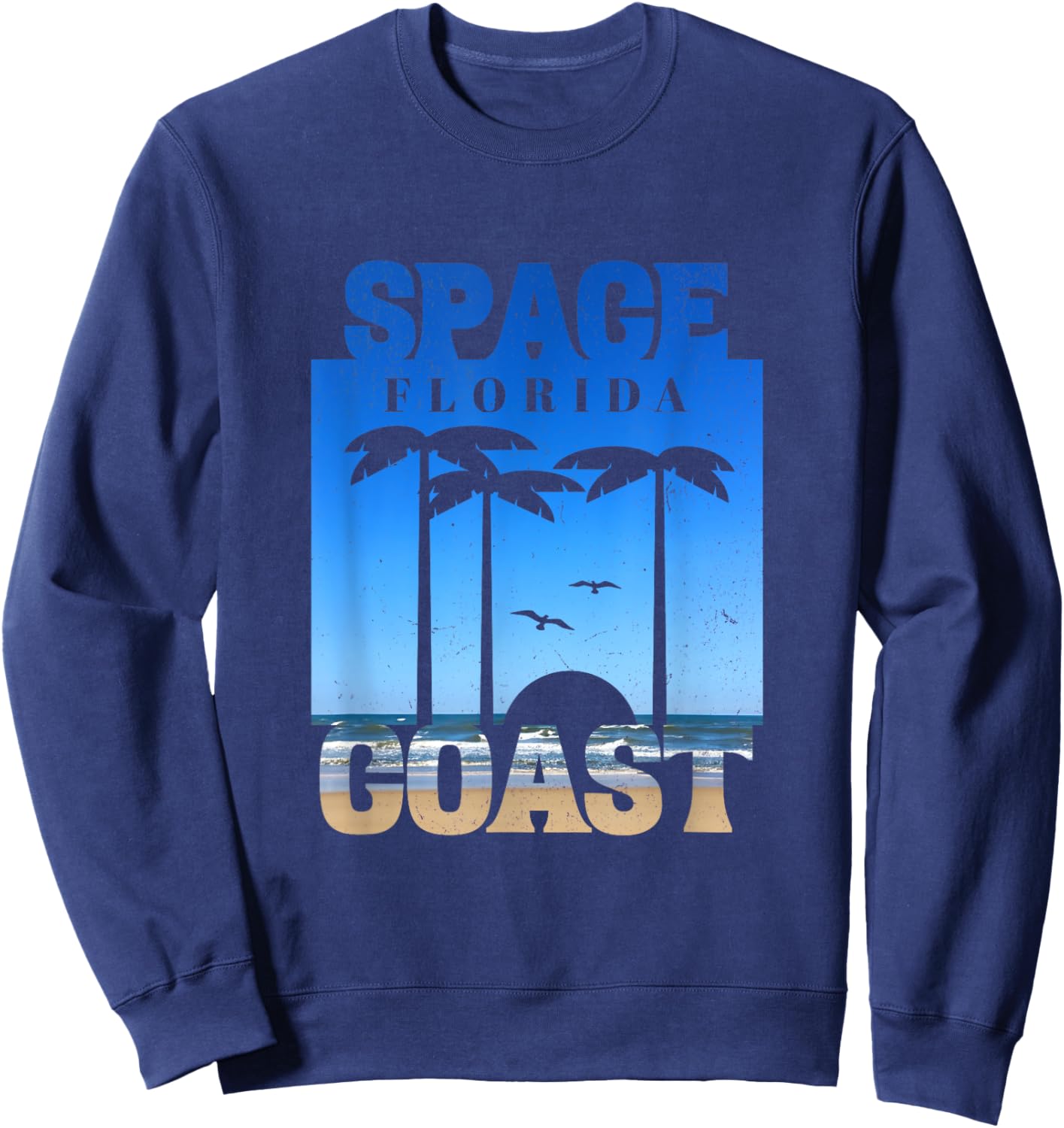 Space Coast Beach Florida, Cool Retro 80s Simple Graphic Sweatshirt - Sweatshirt | Navy