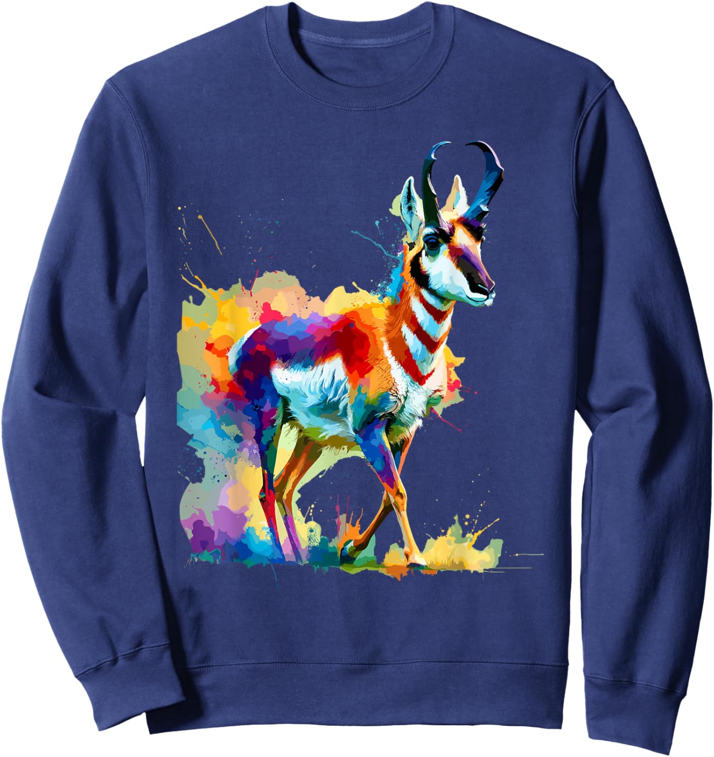 Colorful Splash Art Pronghorn American Antelope Pronghorns Sweatshirt - Sweatshirt | Navy