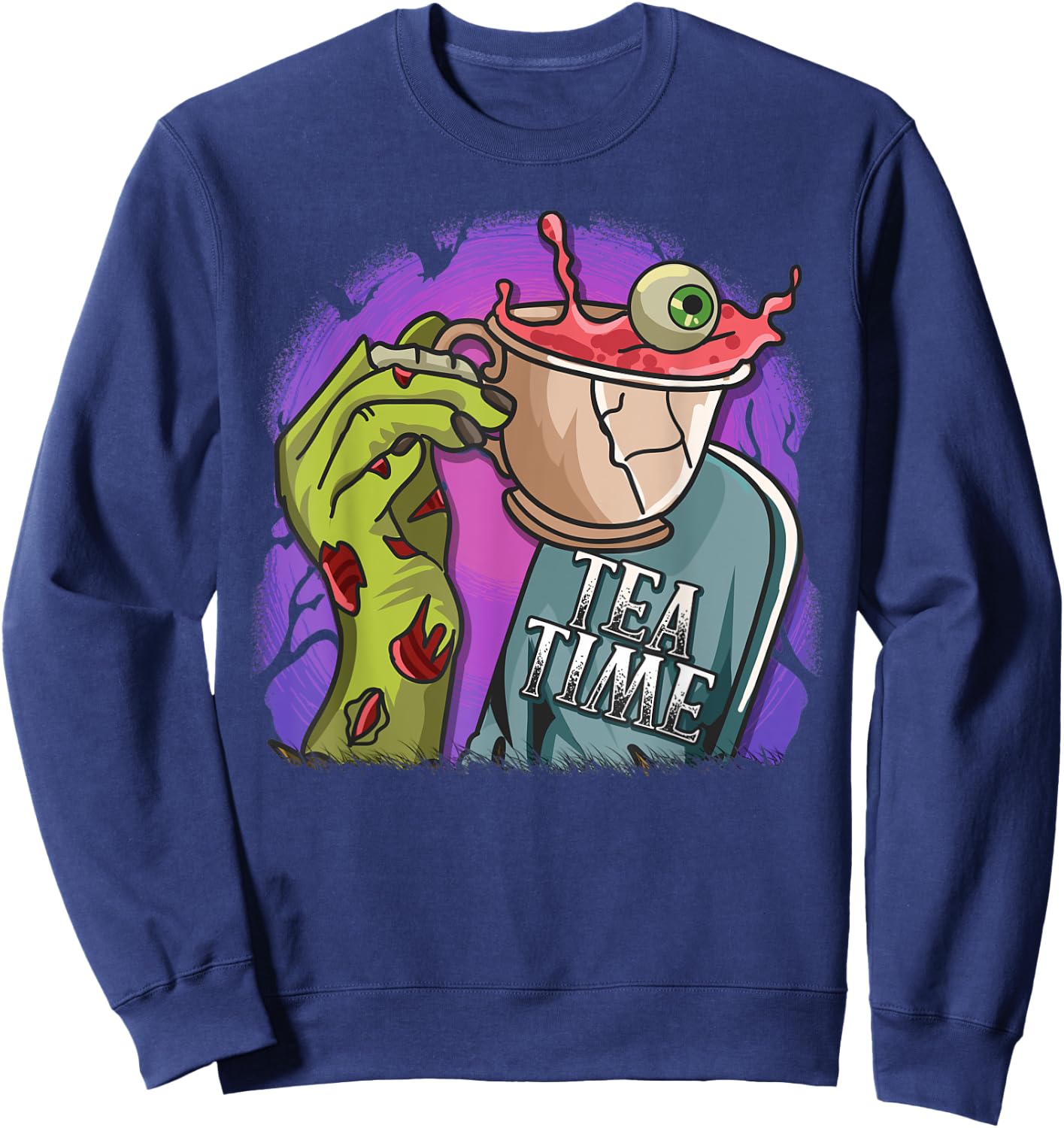 Funny Zombie Hand Tea Time Spooky Halloween Costume Sweatshirt - Sweatshirt | Navy