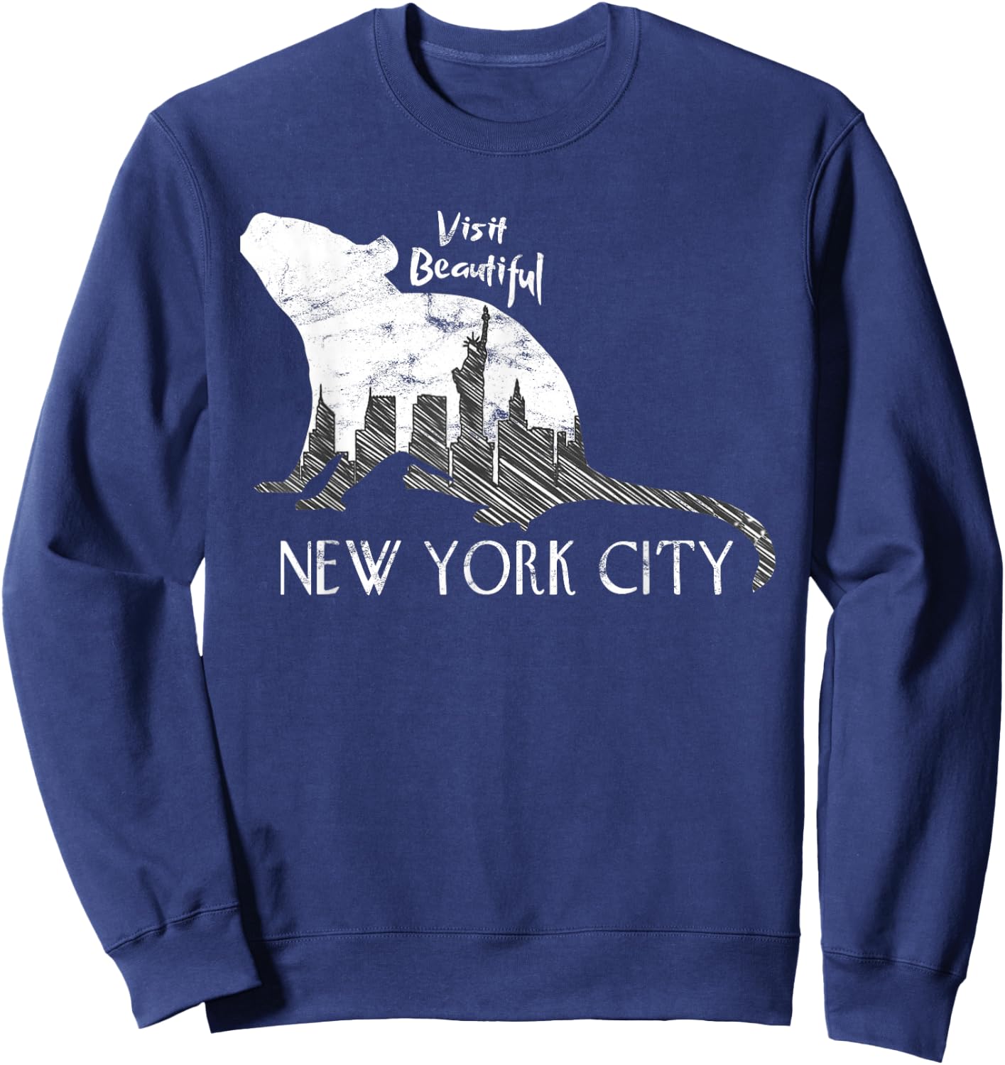 Visit Beautiful New York City Funny Rat Skyline Parody Sweatshirt - Sweatshirt | Navy