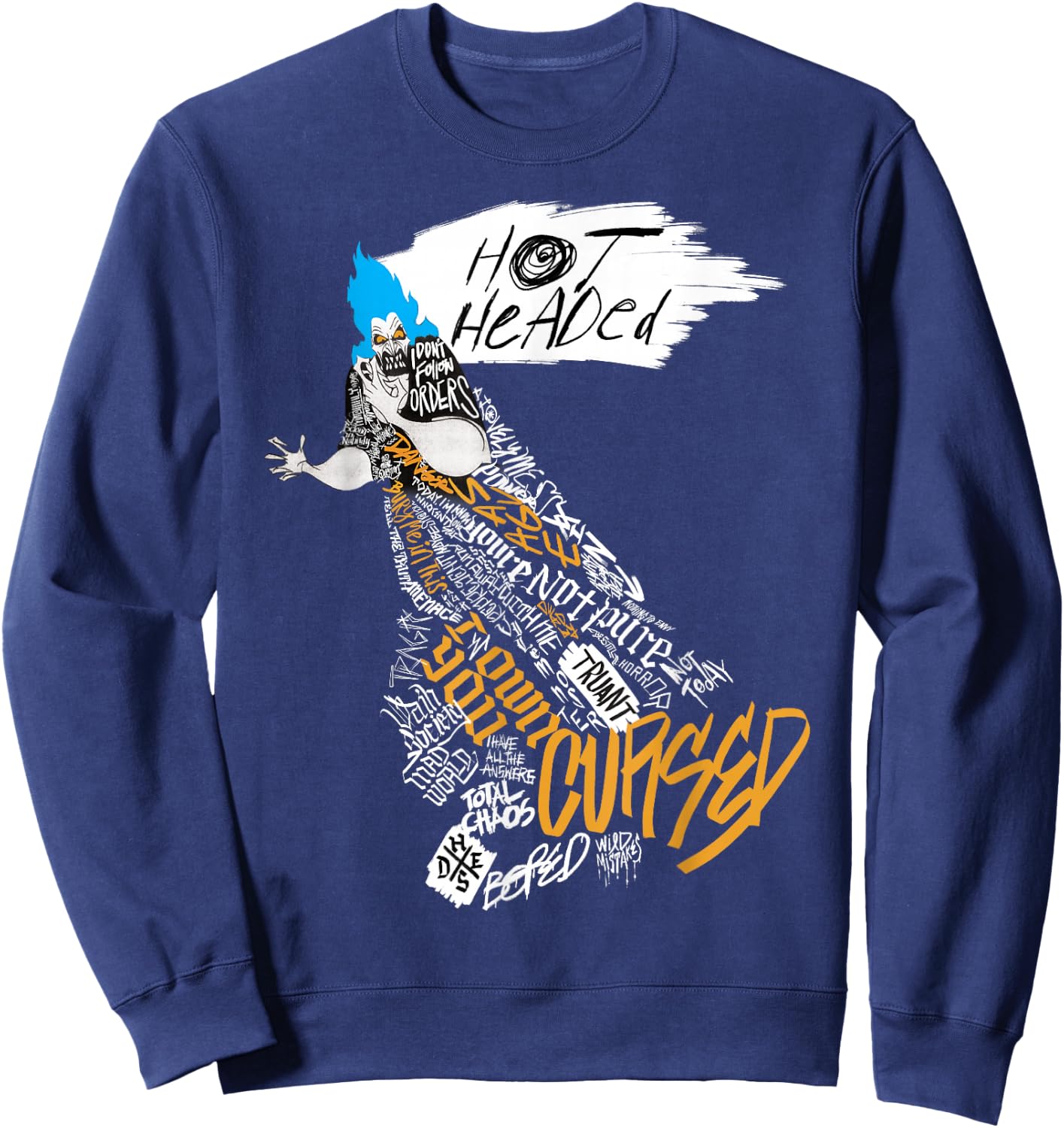 Disney Villains Hades Hot Headed Word Fill Graphic Sweatshirt - Sweatshirt | Navy