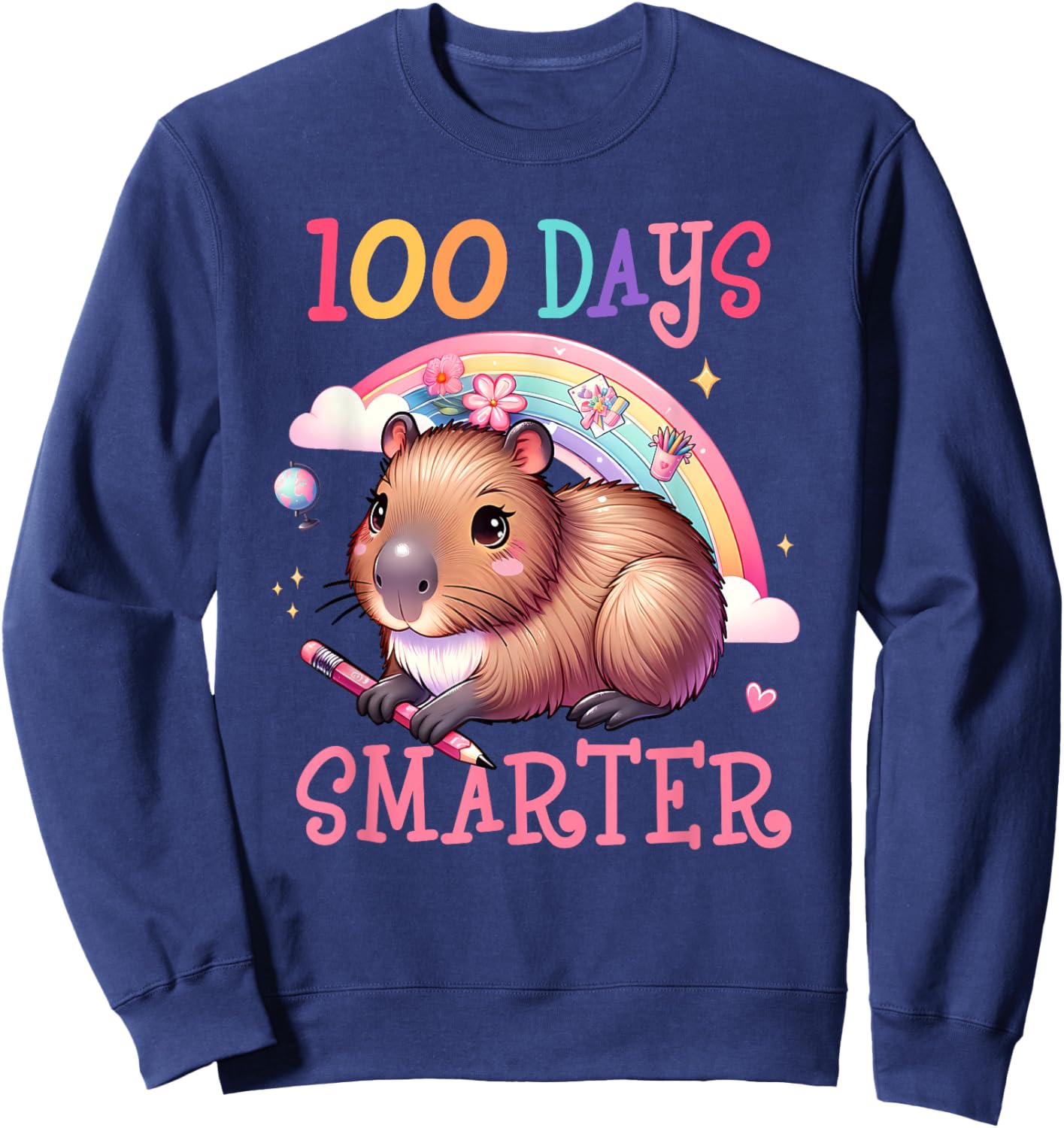 100 Days Smarter Capybara Kids Teacher 100th Day of School Sweatshirt - Sweatshirt | Navy