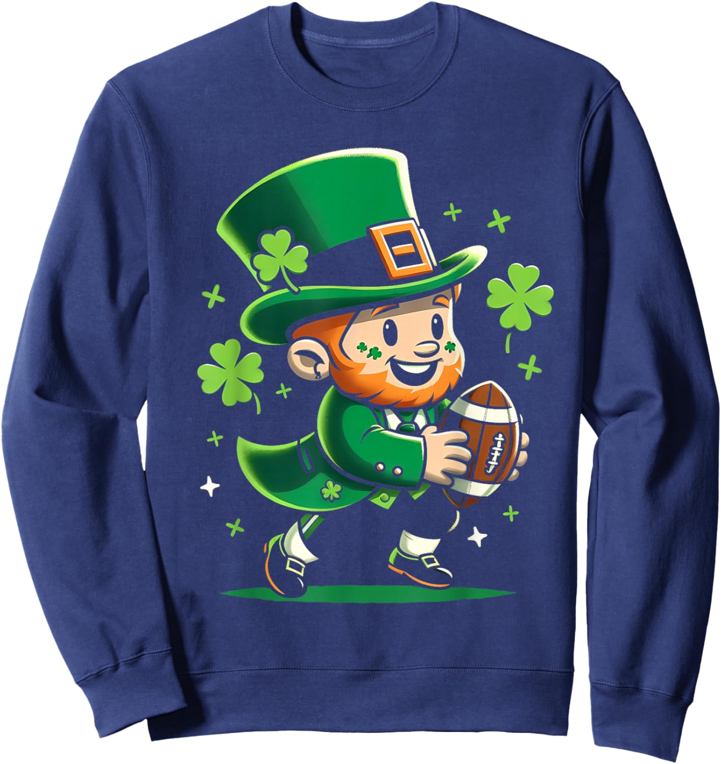 Leprechaun Playing Football St Patricks Day Shamrock Men Boy Sweatshirt - Sweatshirt | Navy