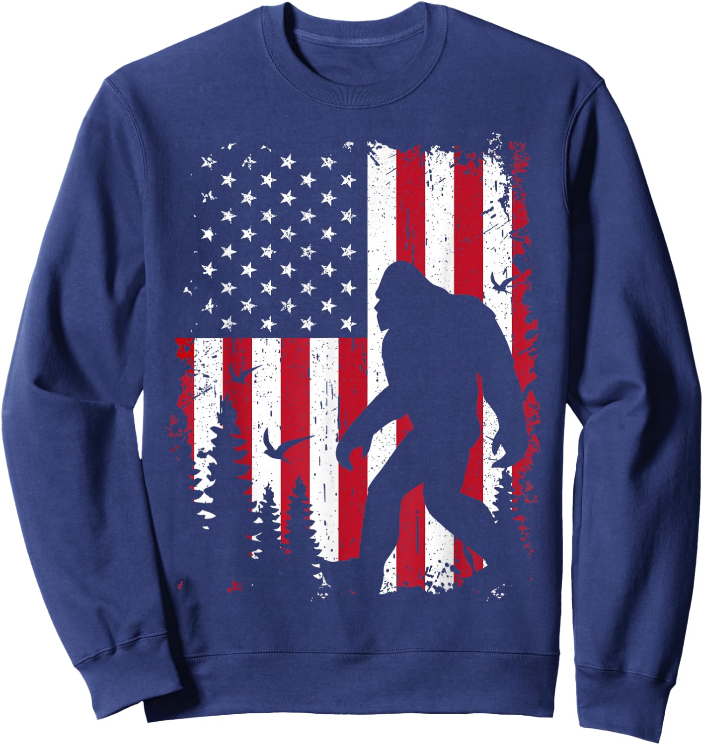 Bigfoot 4th of July American USA Flag Patriotic Sweatshirt - Sweatshirt | Navy
