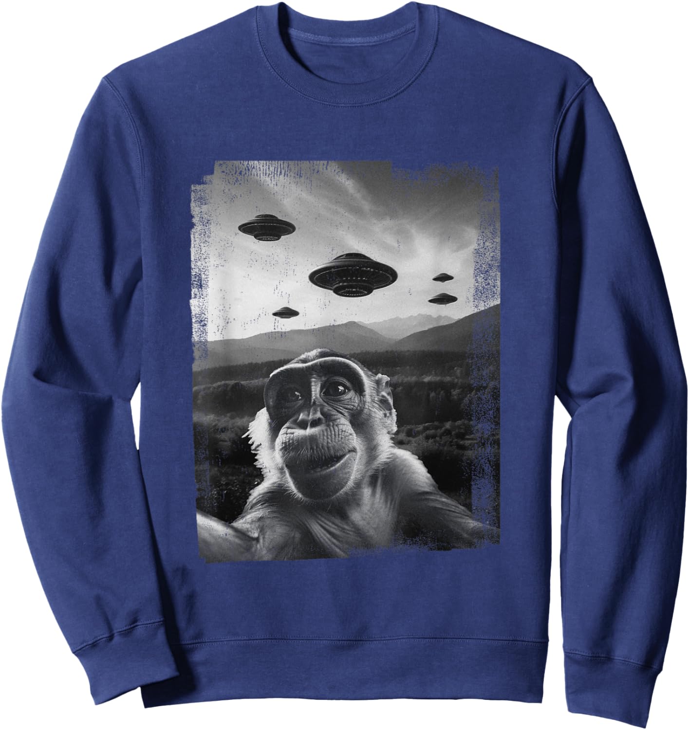 Funny Monkey Selfie With Alien Ufo Cute Monkey For Kids Sweatshirt - Sweatshirt | Navy
