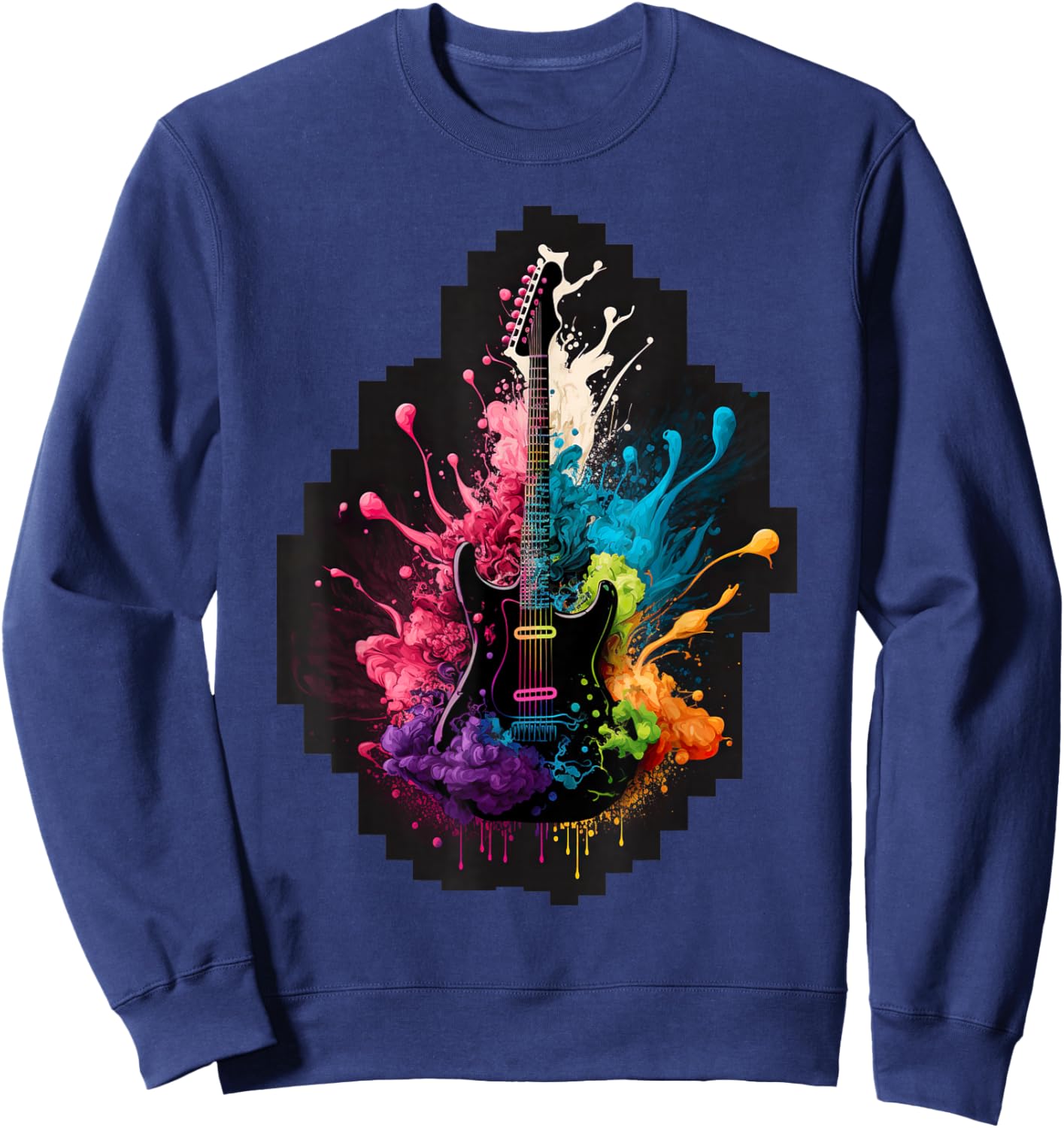 Guitar Splash - Vibrant and Colorful Guitar Design Sweatshirt - Sweatshirt | Navy