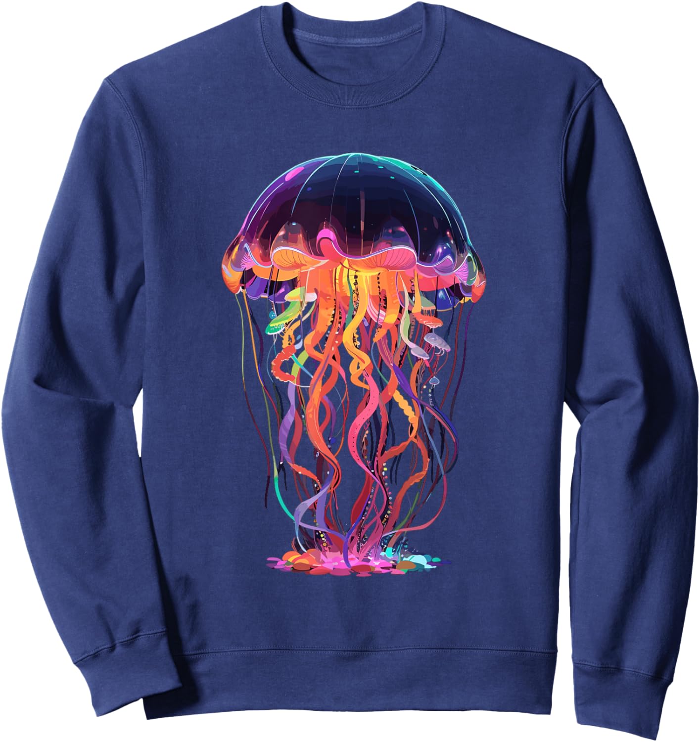 Vibrant Glowing Rainbow Colors Jellyfish Sweatshirt - Sweatshirt | Navy