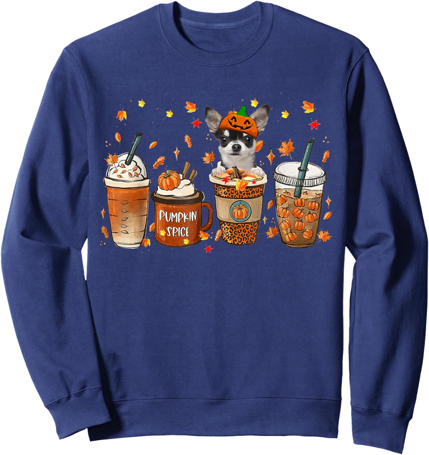 Chihuahua Fall Coffee Pumpkin Spice Latte Iced Autumn Sweatshirt - Sweatshirt | Navy