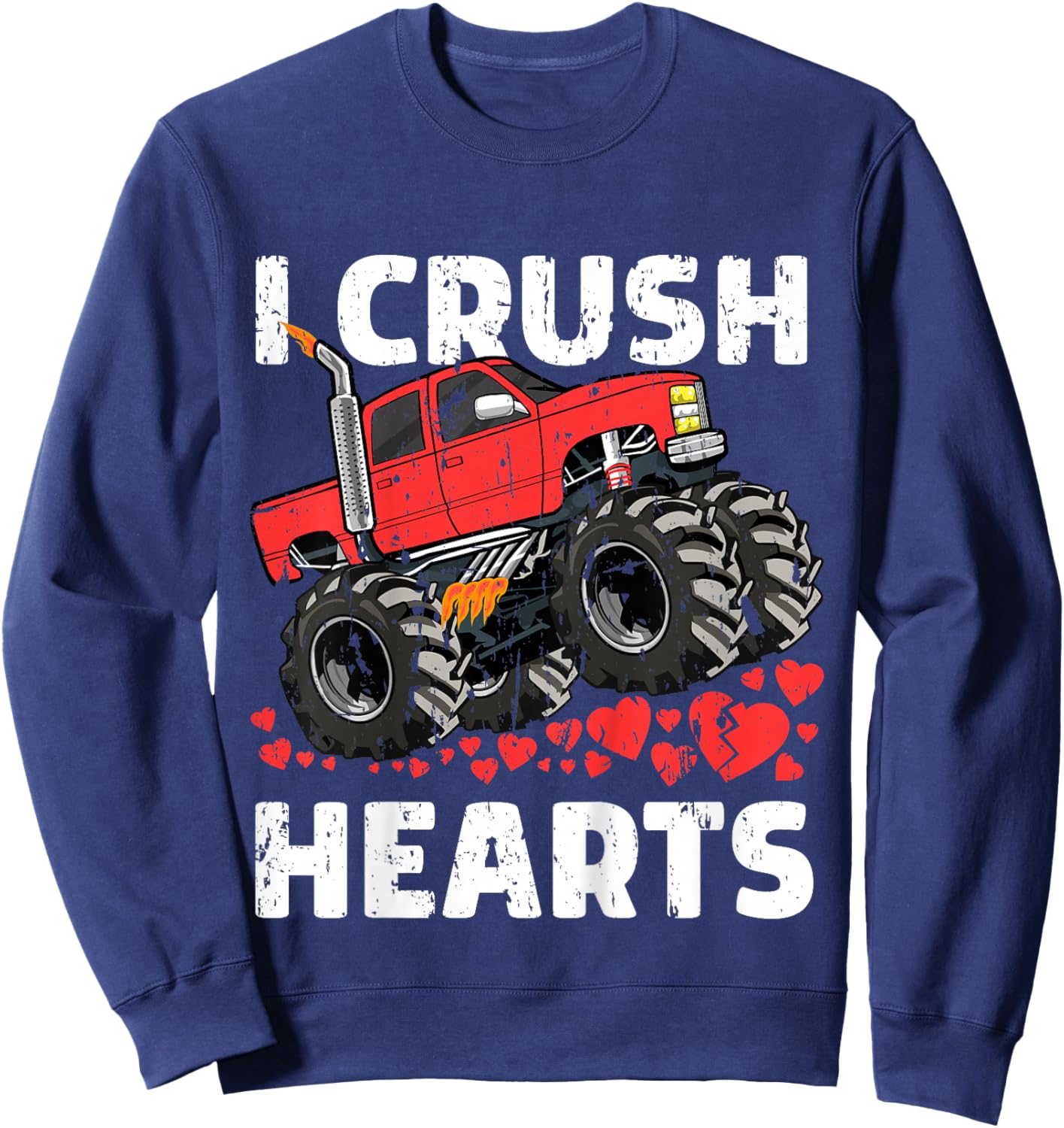 I Crush Hearts Valentines Day Monster Truck Boys Toddler Sweatshirt - Sweatshirt | Navy