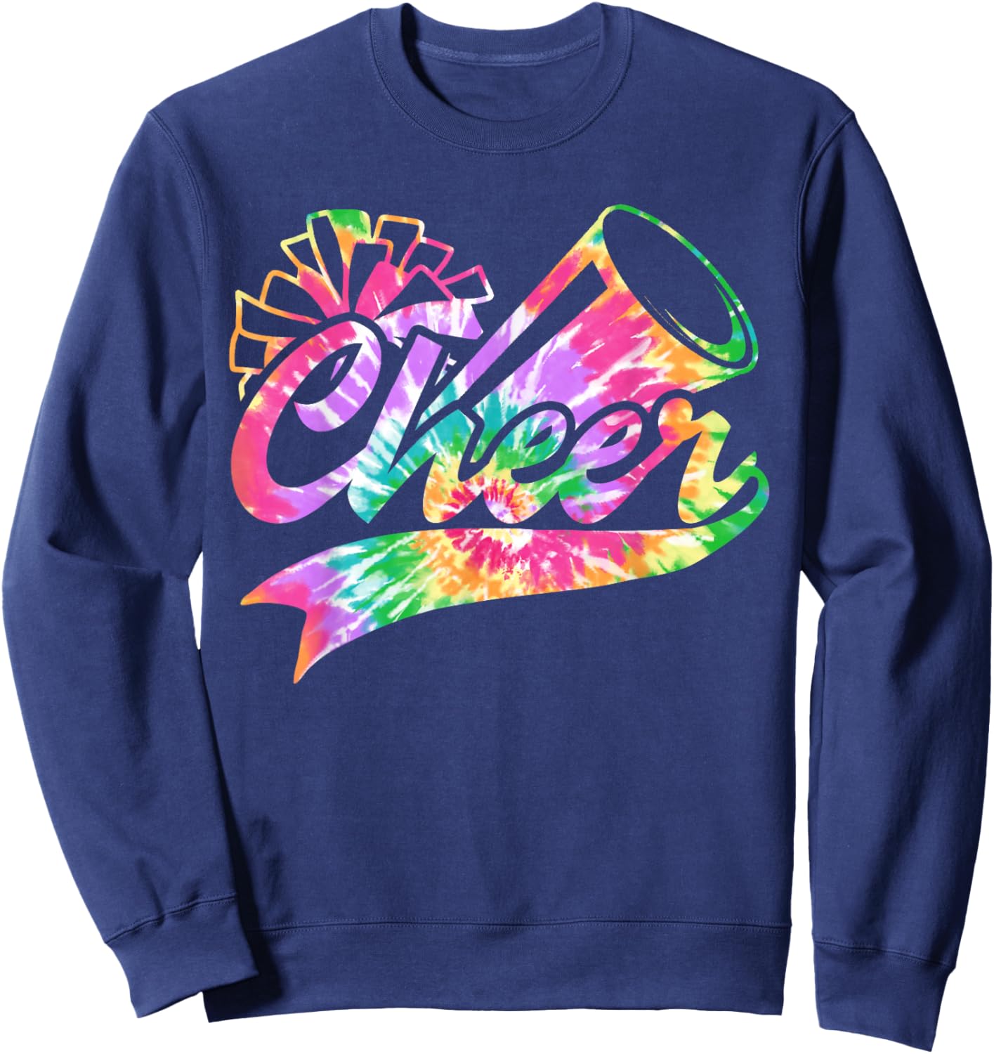 Tie Dye Cheerleading Peace Love Cheer for Cheerleader Cute Sweatshirt - Sweatshirt | Navy