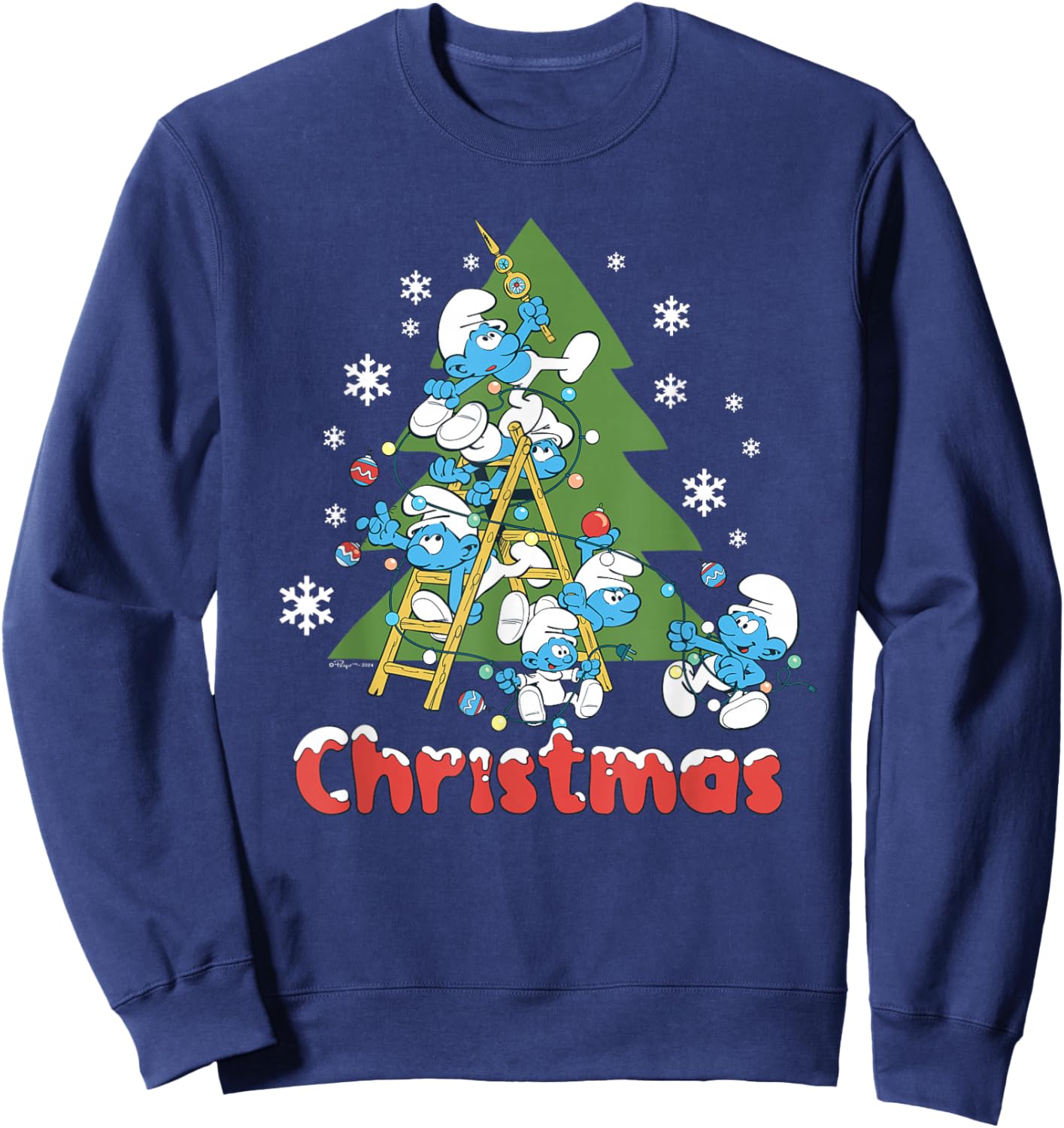 The Smurfs Trim The Christmas Tree Sweatshirt - Sweatshirt | Navy