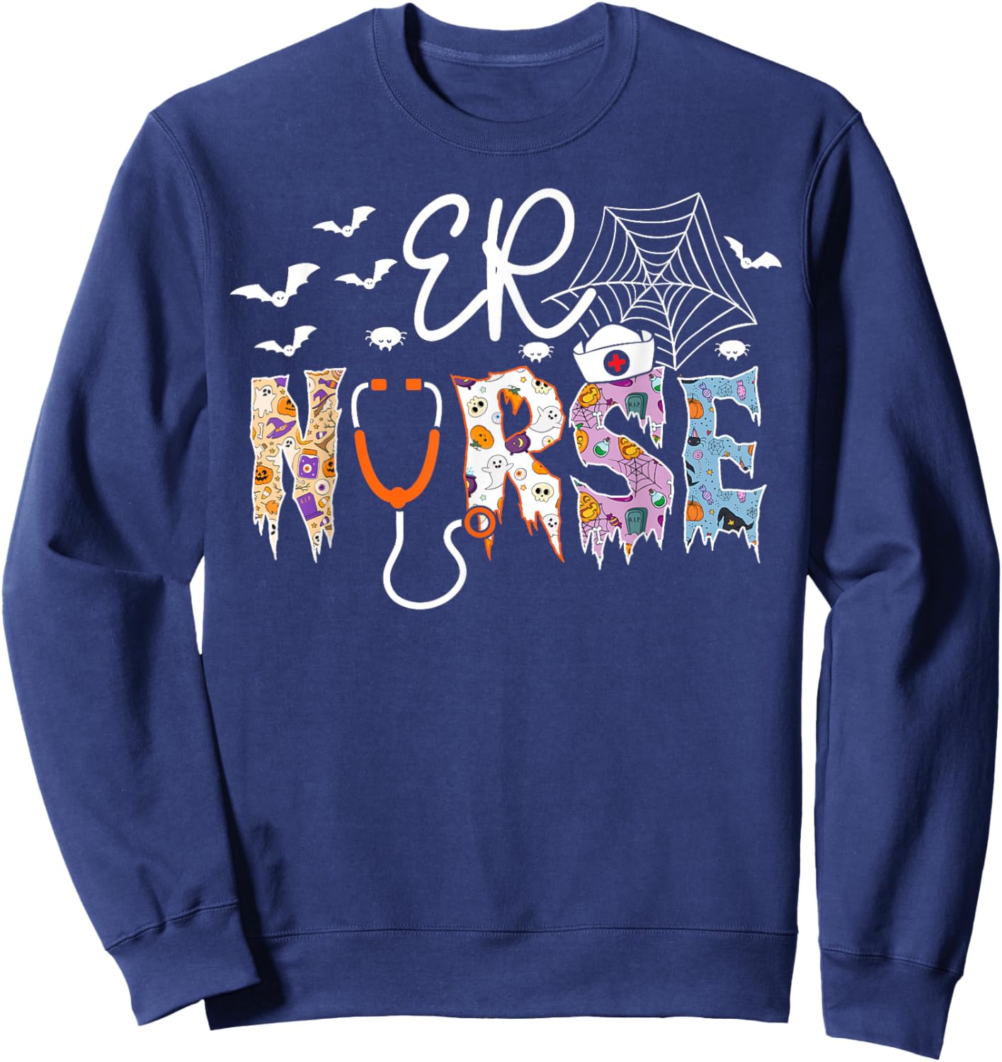 ER Nurse Spooky Halloween Costume Emergency Room Staff Sweatshirt - Sweatshirt | Navy